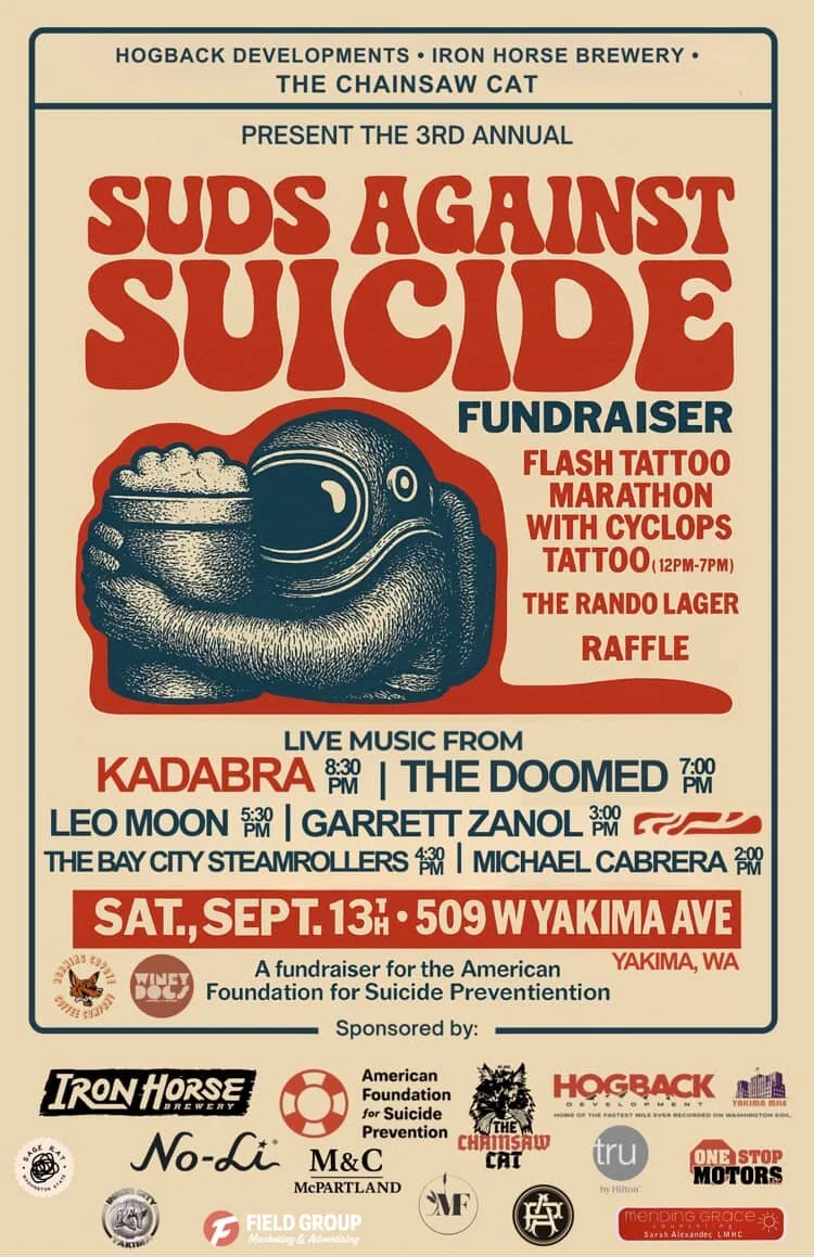 Hogback Developments, Iron Horse Brewery & The Chainsaw Cat Present: SUDS AGAINST SUICIDE