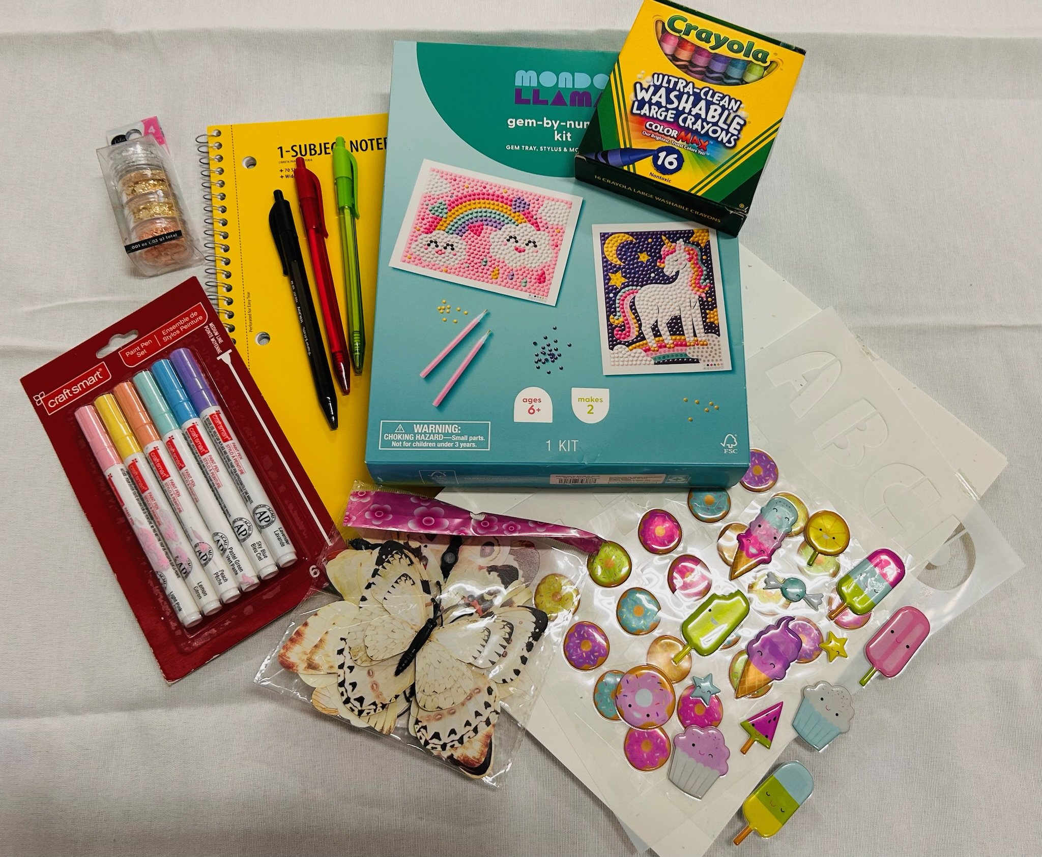 ST #2_Stationary Bundle (Glitter, Crayons, Stickers, Stencils, Pens, Markers, Notebook, Gem by Number Kit)