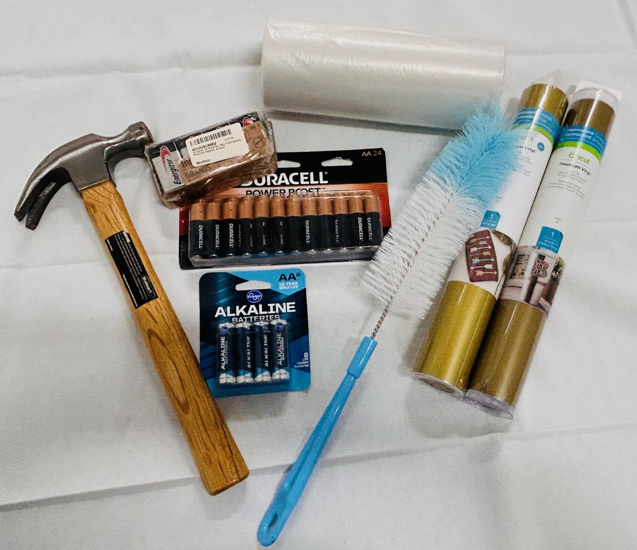 HK #5_Home & Kitchen Bundle (Hammer, Cleaning Brushes, Trash Bags, Batteries, Liners)
