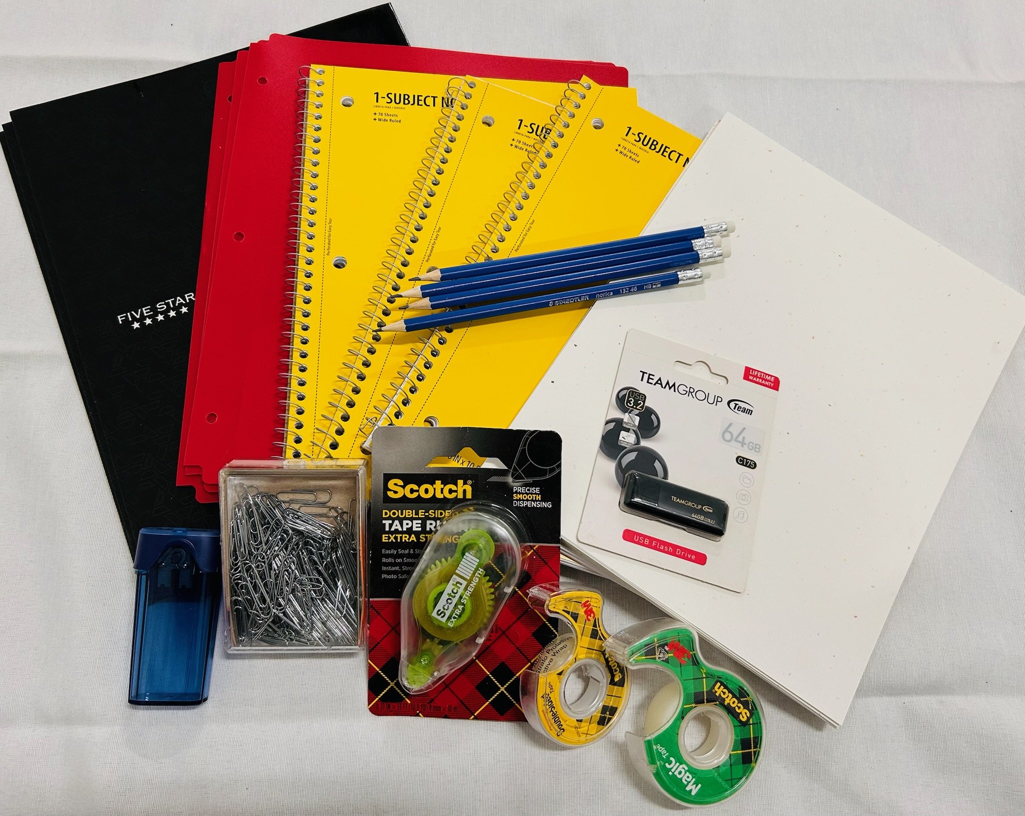 ST #6_Stationary Bundle (Folders, Stock Paper, Pencils, Notebooks, Paper Clips, Tape, Sharpener, USB Flash Drive)