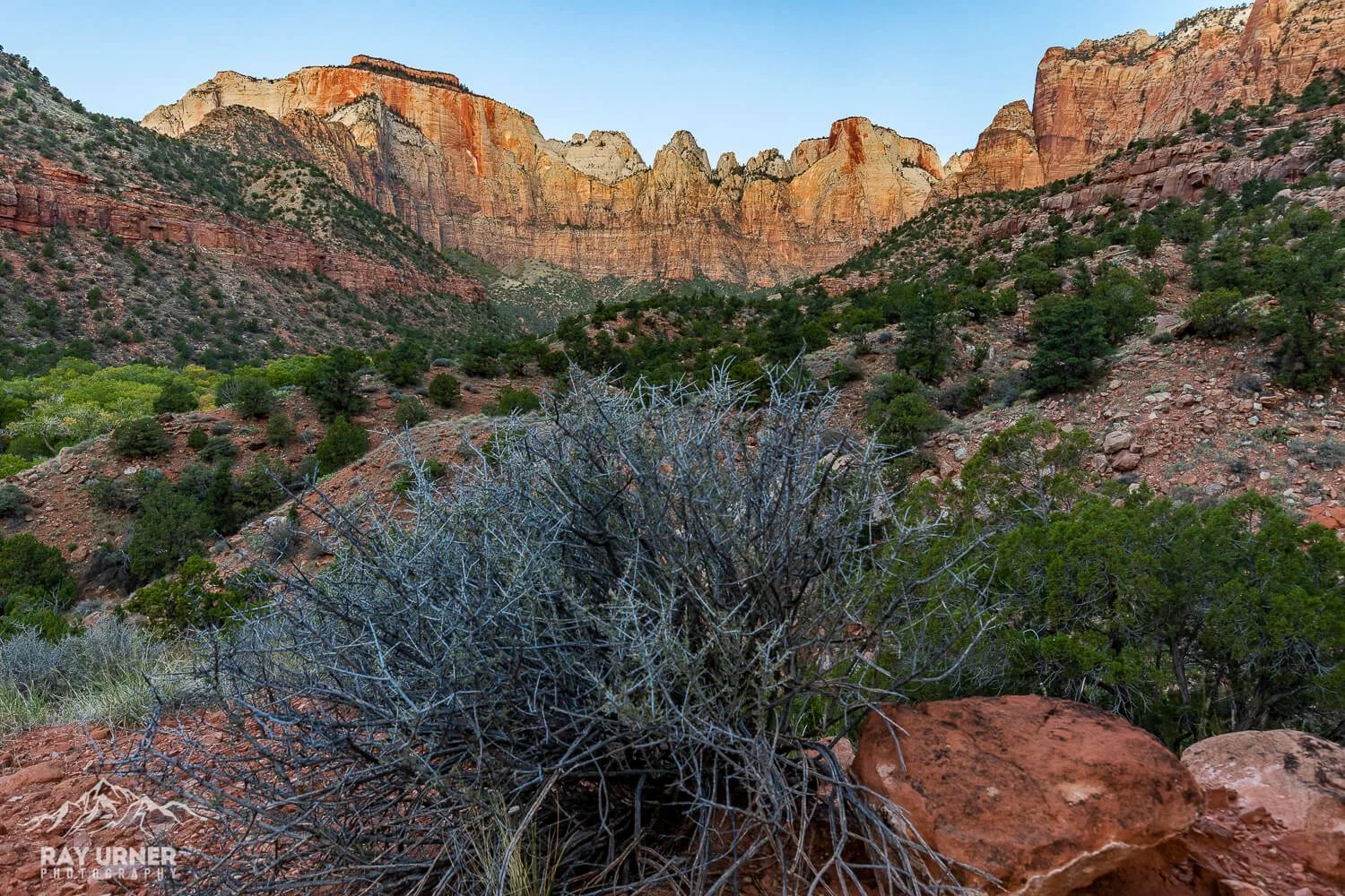 Sunrise in Zion National Park in Utah at the Towers of the Virgin
