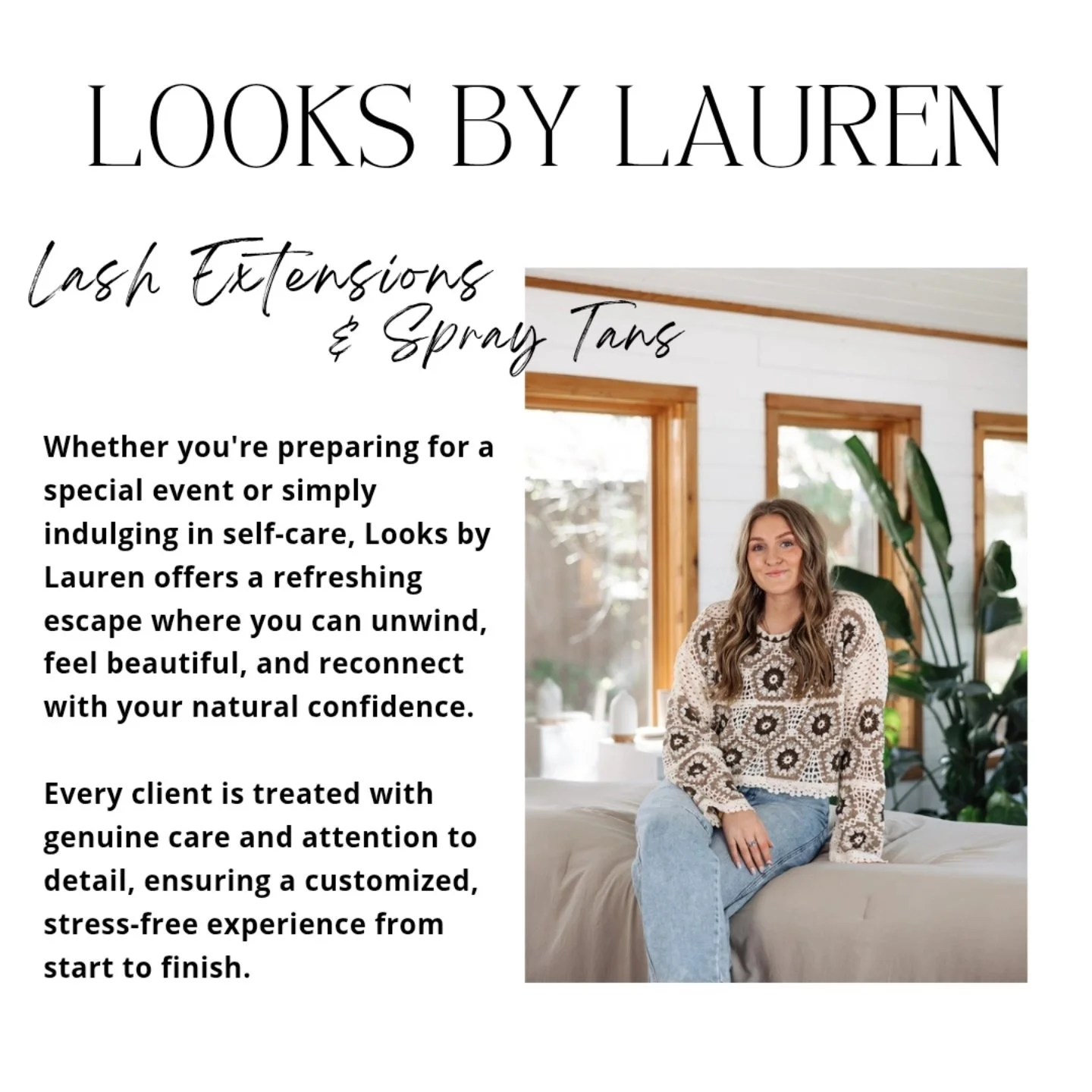 NEW AT TLC: Looks by Lauren is here serving up lashes that speak volumes &amp; flawless spray tans that got us glowing from head to toe! 

Scroll through to take a peek at what's she's all about! And dont blink or you'll miss this sweet limited time 