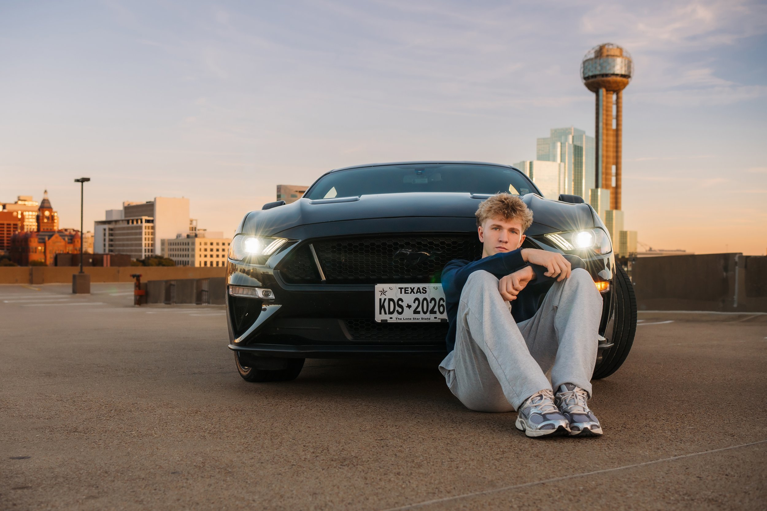 high school senior destination session Dallas Texas Mustang car