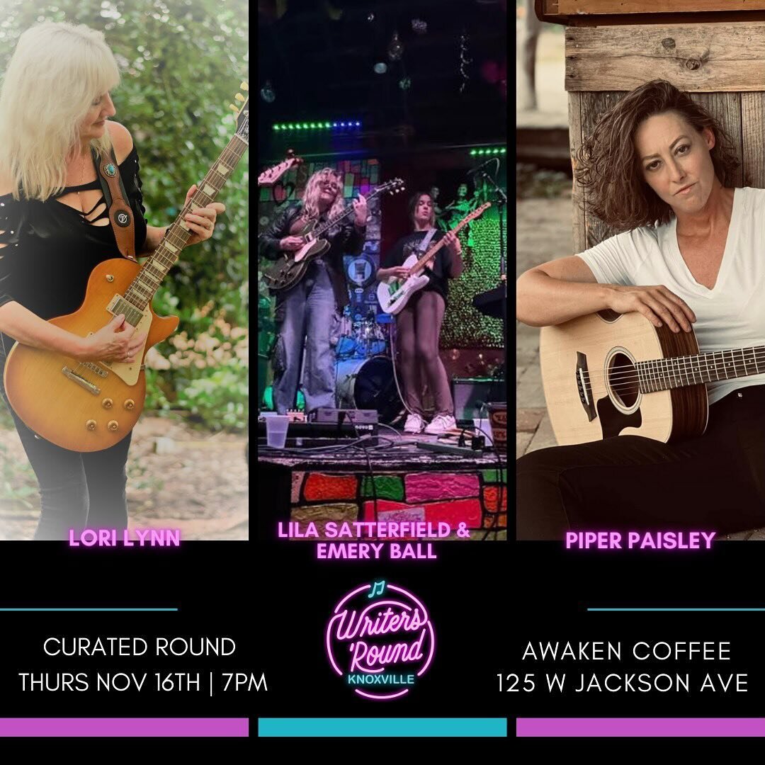 Get ready for Women&rsquo;s Week @writersroundknox curated by @aharveymusic this Thursday Nov 16th!! 🙌🫶✨

We got some AMAZING ladies for this weeks curated round! 
@musicbylorilynn 
@l.sattt &amp; @_emeryball from @hidazeband 
AND 
@piper_paisley_m