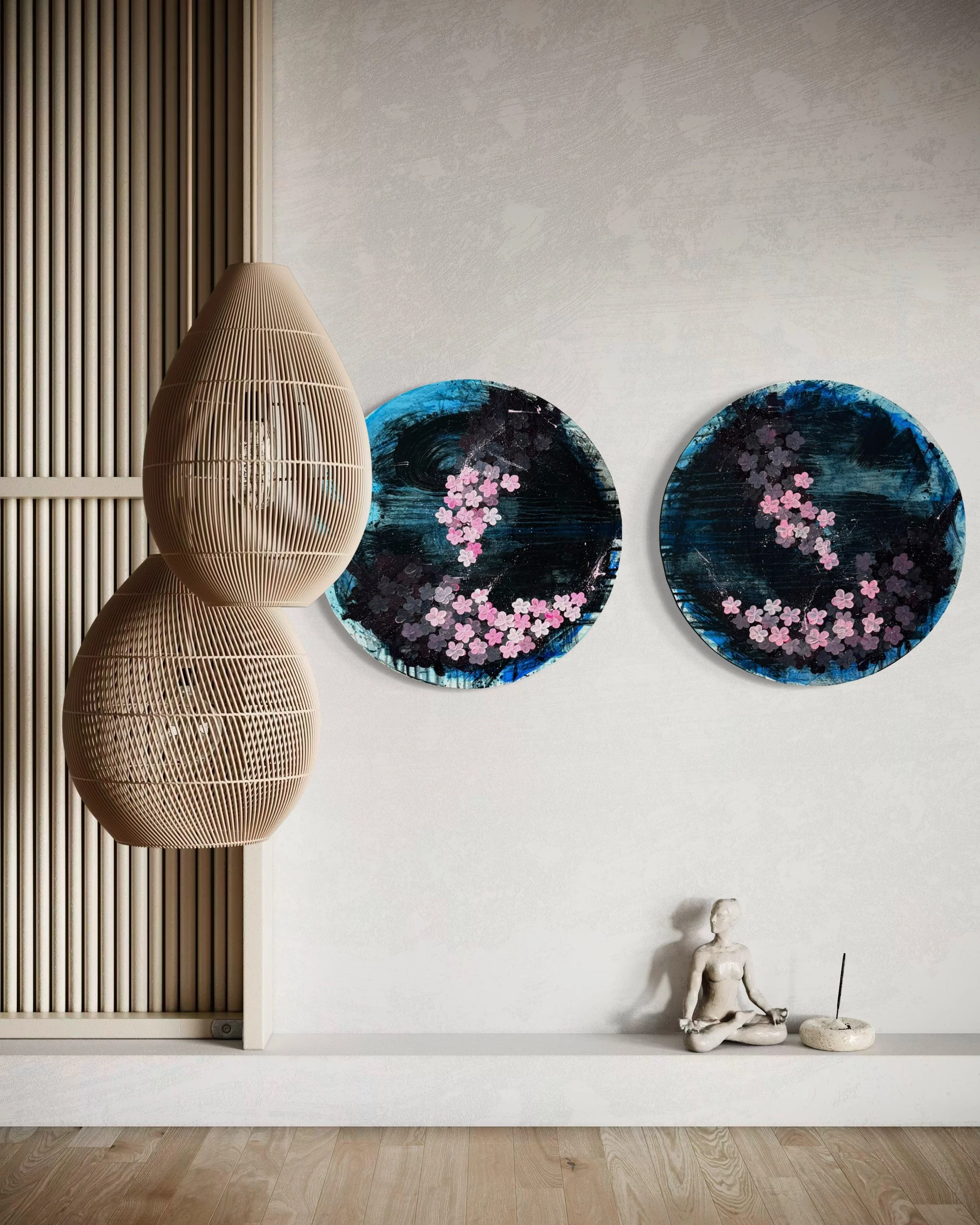 CHERRY BLOSSOMS #4 + #5 (ROUND) — DIPTYCH 🌸