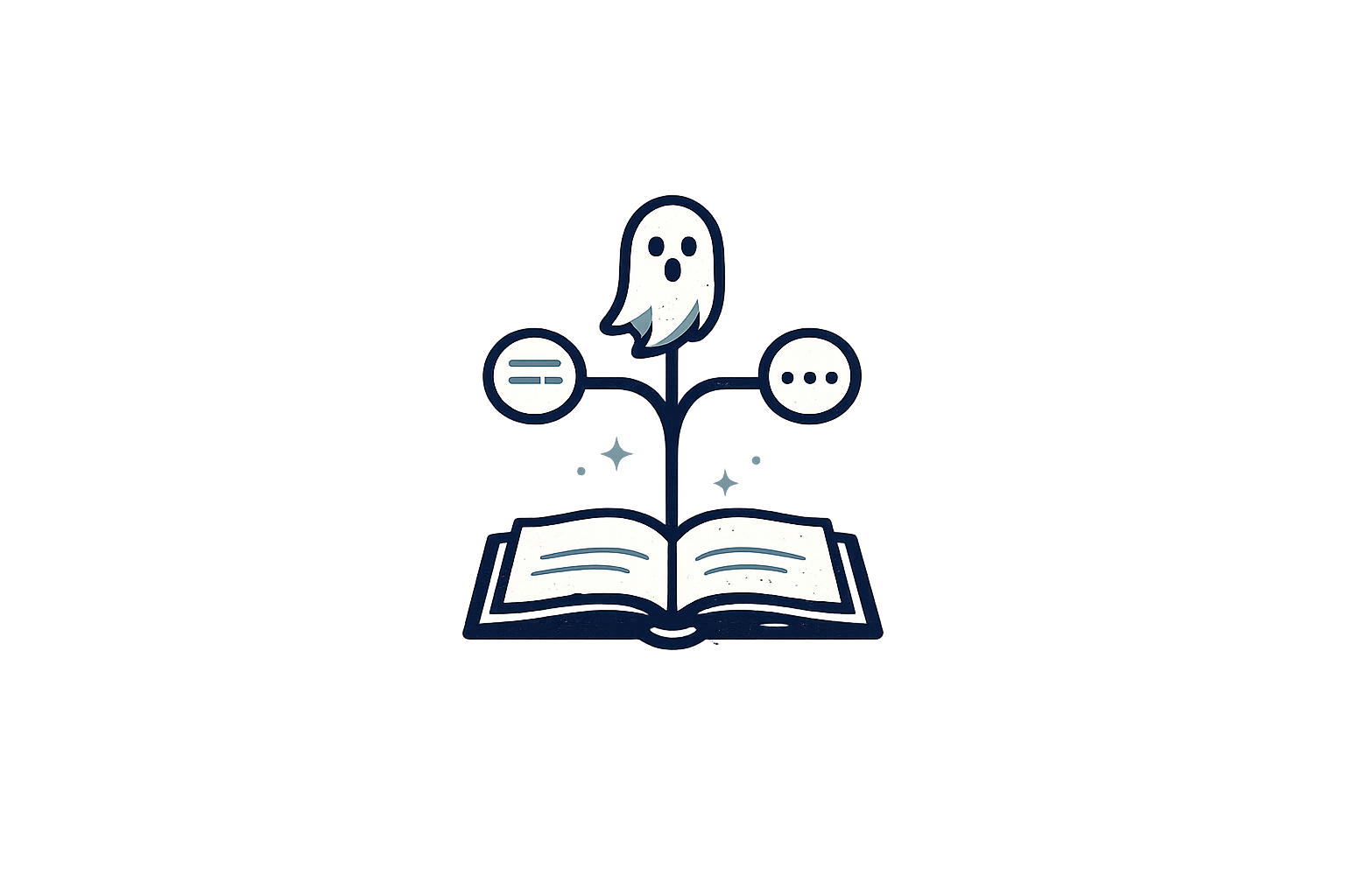 Open book with ghost icon representing a complete horror story idea