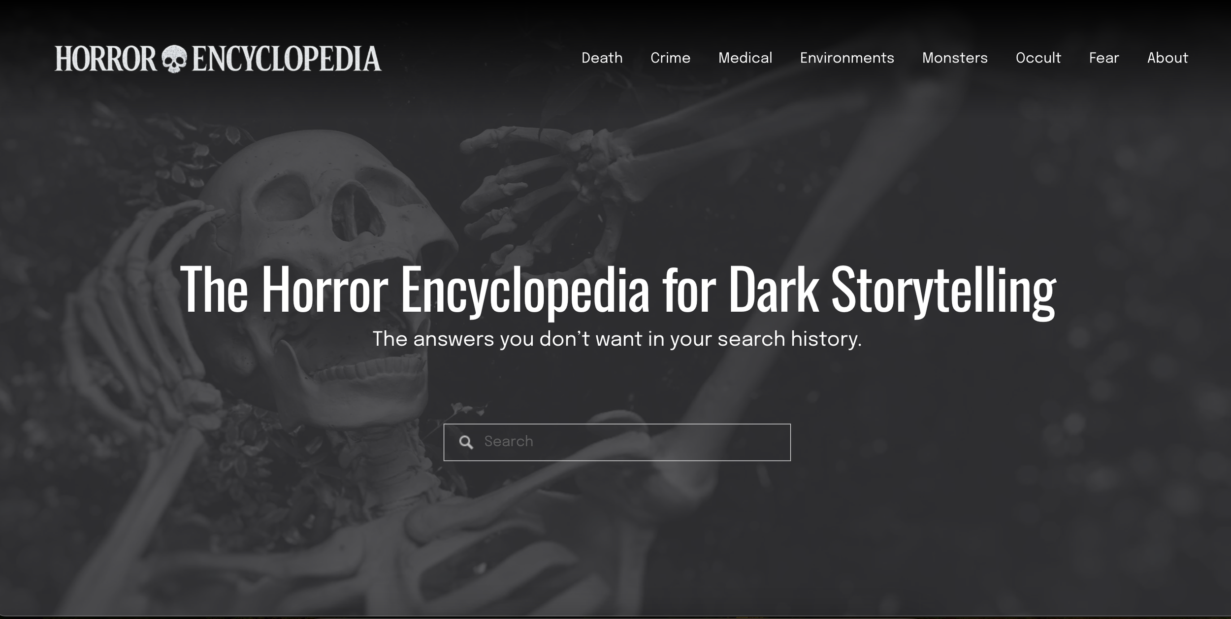 A screenshot of the Horror Encyclopedia website