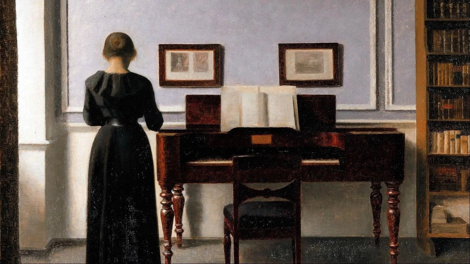 Interior with Piano and Woman in Black