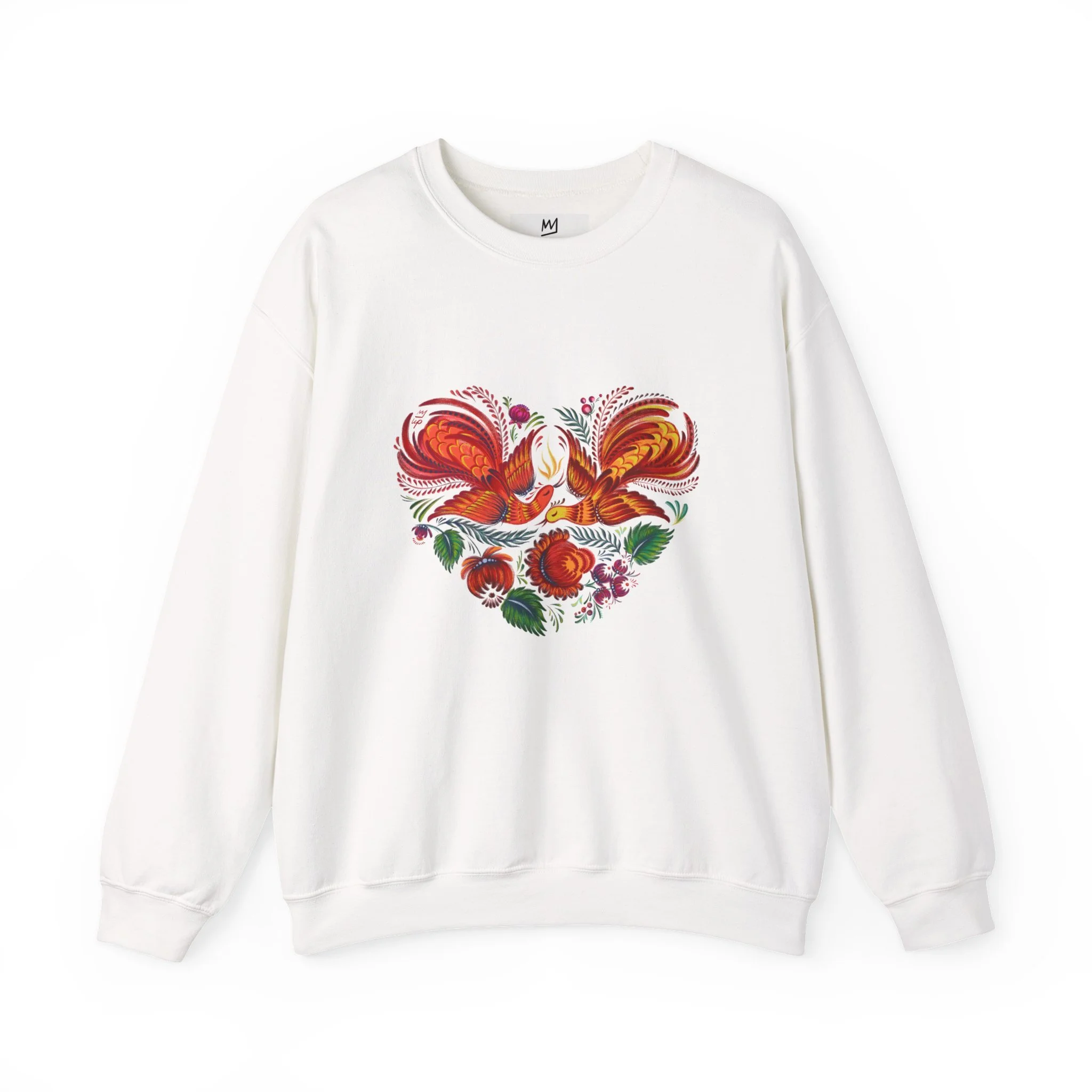 Soulmates Firebird Crewneck Sweatshirt | Petrykivka Folk Art by Ula Patoka