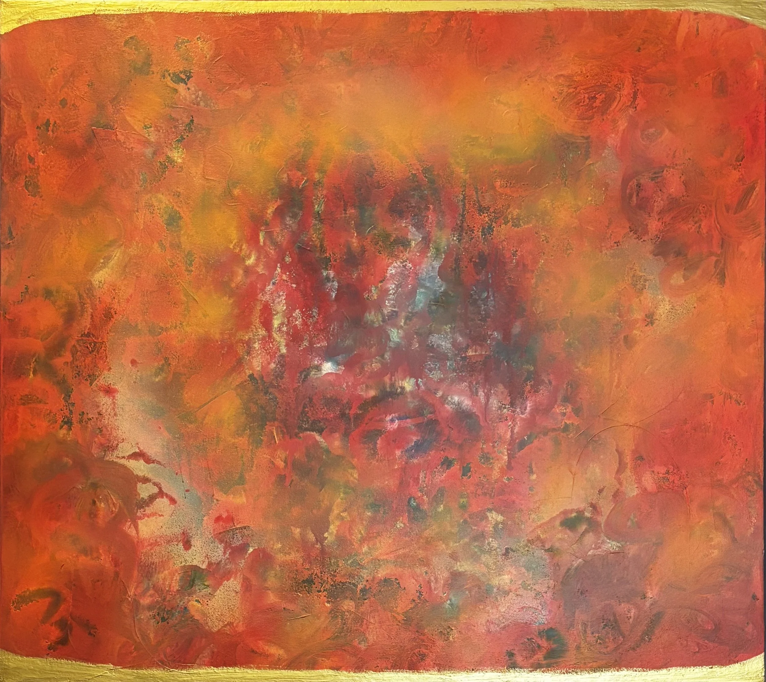 gold on the floor and ceiling. 34″x38″. canvas. 2025.