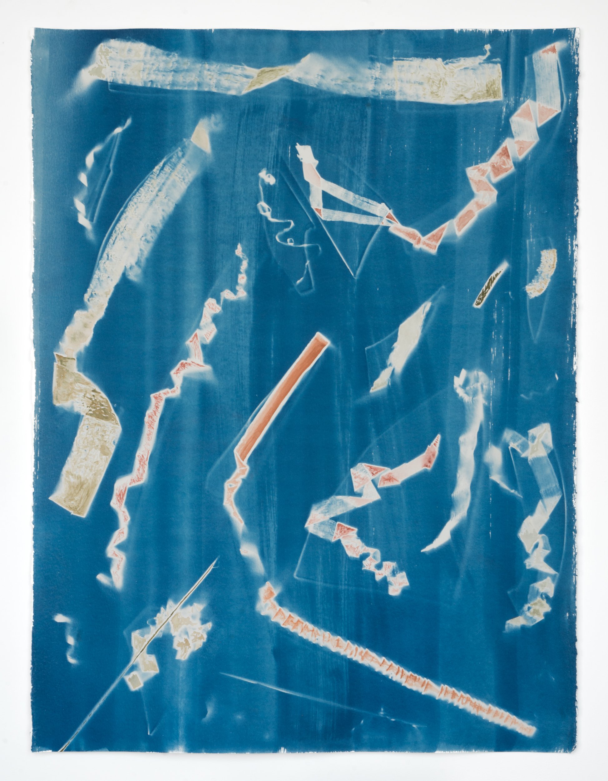   spotting  (exposed 7.31.23)  cyanotype and earth pigments on paper, 29 3/4 x 22 1/2”  2023 