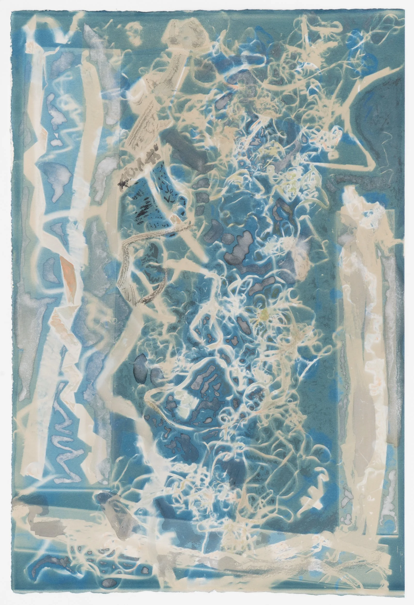   Spotting Double (twice exposed 6.24)   toned cyanotype and earth pigments on paper   22 1/4 x 15"  2024 