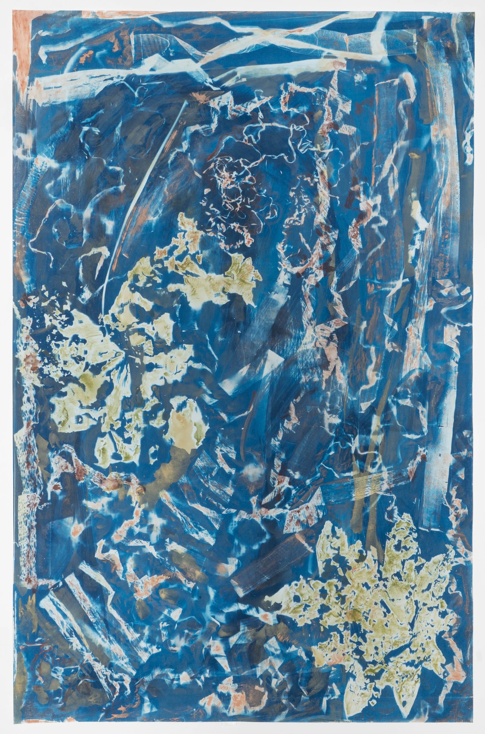   Spotting (exposed 2.25.25)   cyanotype and earth pigments on paper   48 1/4 x 31 1/4”  2025 