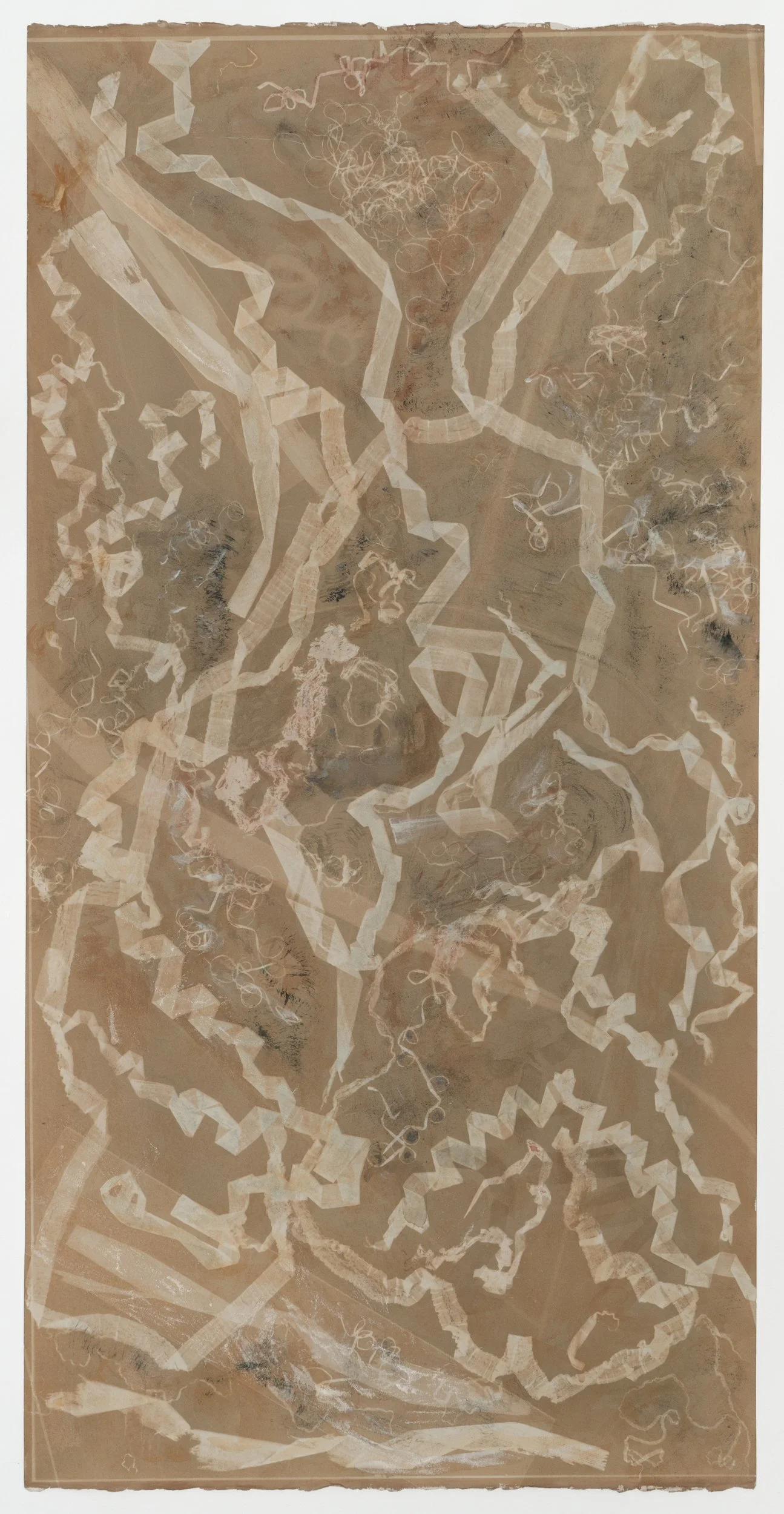 Spotting (exposed 6.25) cyanotype and earth pigments on paper 42 × 21 5/16” 2025