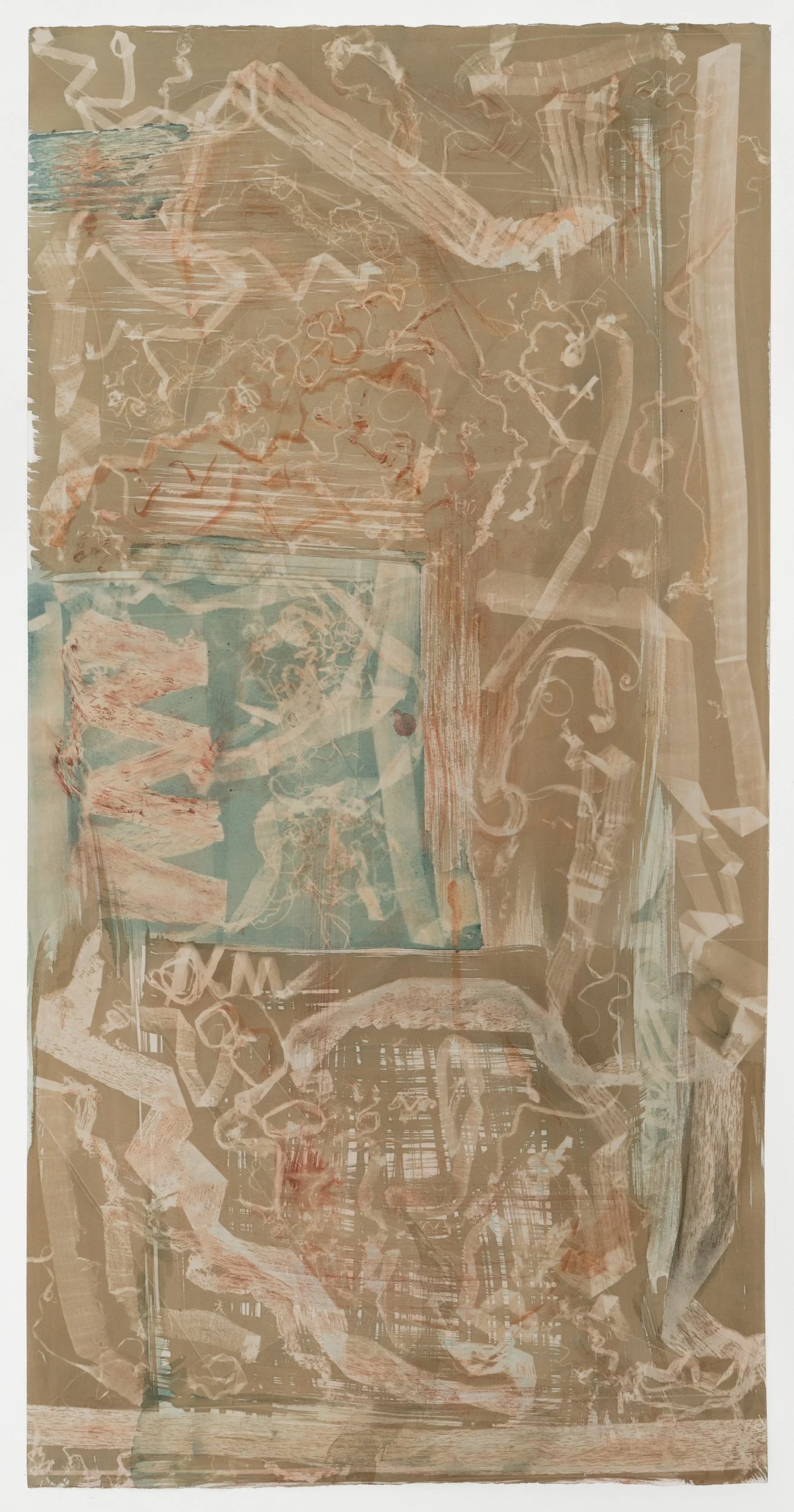 Spotting (exposed 8.25) cyanotype and earth pigments on paper 42 × 21 3/8” 2025