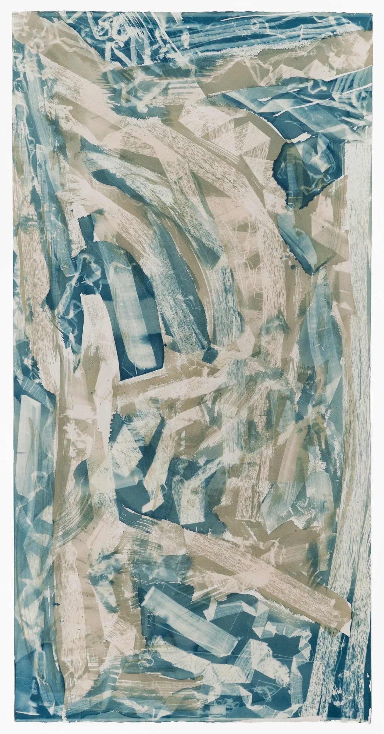 Doubled Grain (6.21 & 8.9.25) cyanotype on paper 42 × 21 3/8” 2025