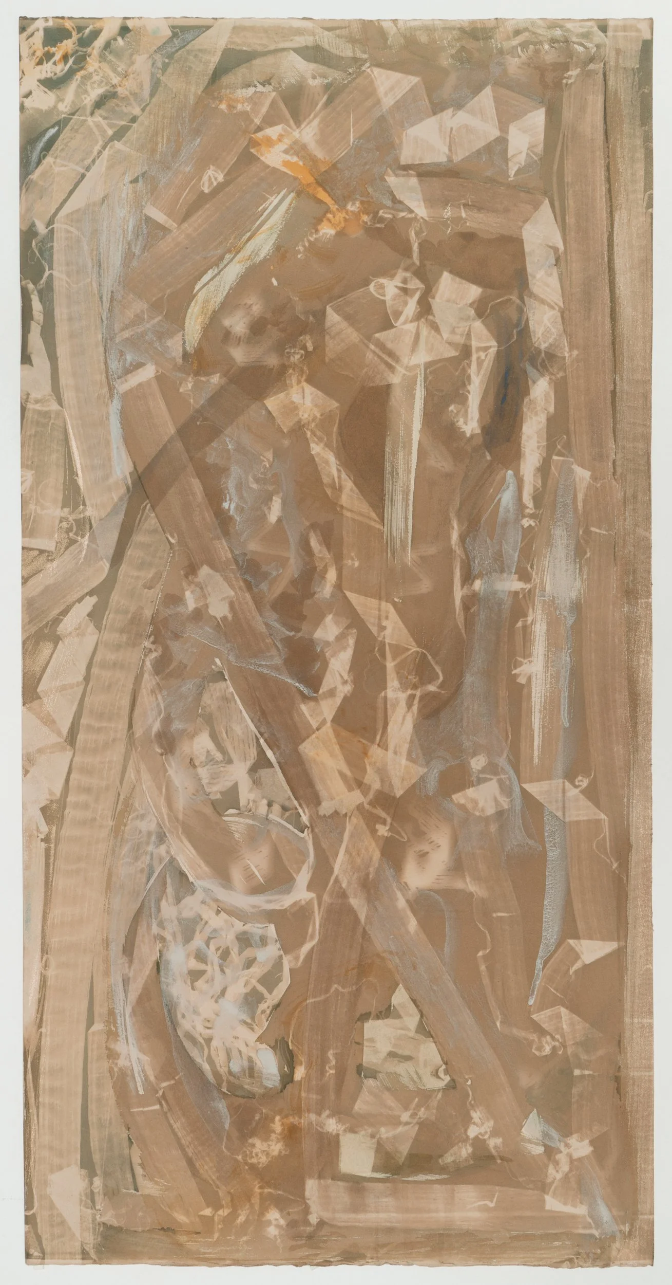  Spotting (exposed 9.8,21.25)  cyanotype and earth pigments on paper  42 × 21 1/4”  2025 