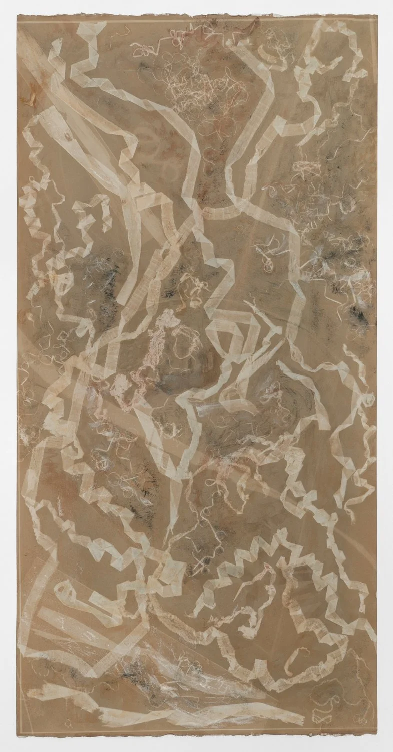   Spotting (exposed 6.25)   cyanotype and earth pigments on paper  42 × 21 5/16”  2025 