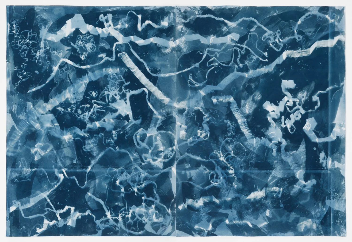   Doubled Grain (twice exposed 1.6/8.25)   cyanotype on paper 29 5/8 × 44”  2025 