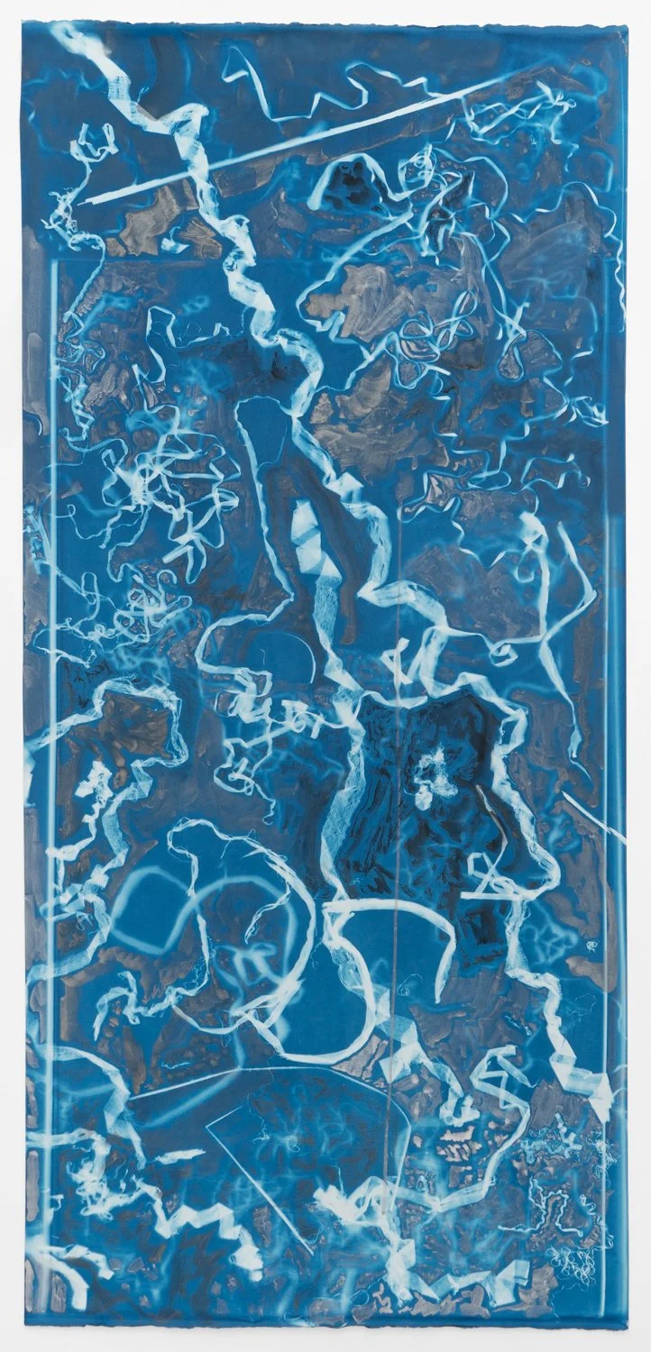   Spotting (exposed 8.16.24)   cyanotype and earth pigments on paper   51 1/2 x 24"  2024 