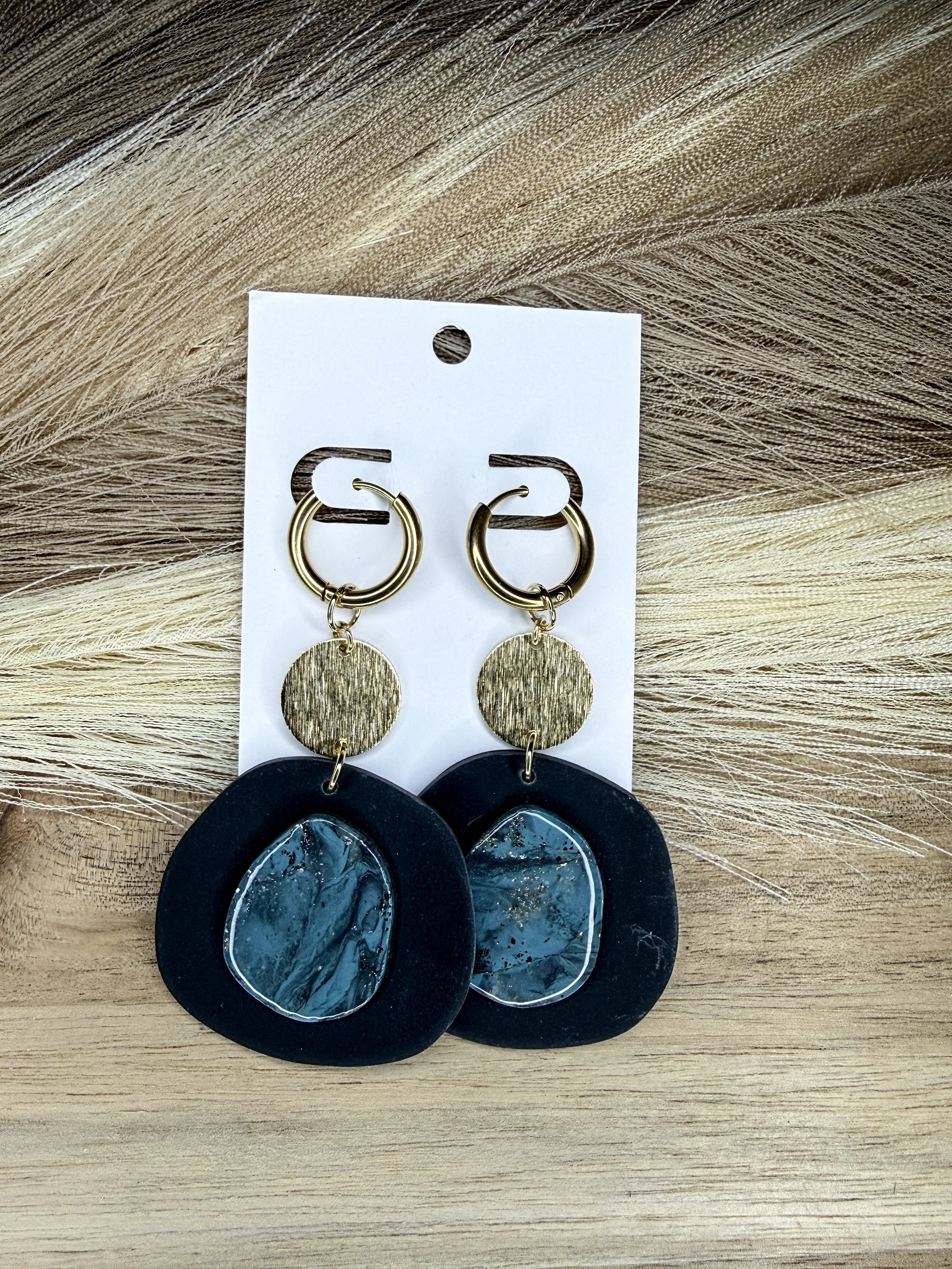 bezel - turquoise marble hoops