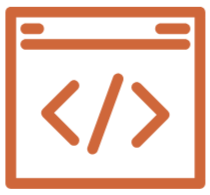 Icon of a computer window with code brackets in the center