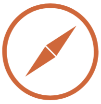 A compass with a black background and a rose gold outer rim.