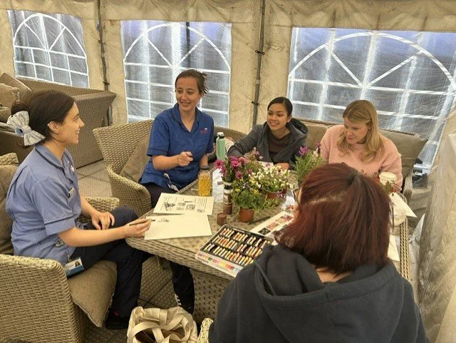 Flower drawing workshop with nurses at GOSH