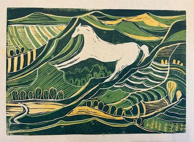 White horse Lino Print