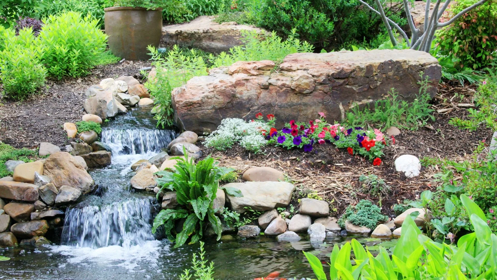 image of waterfall installed for privacy