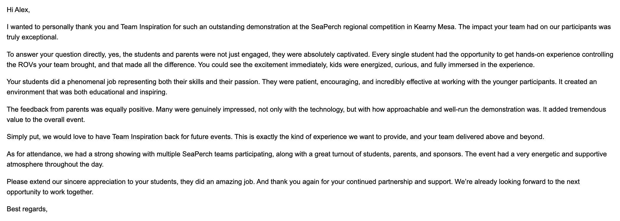 Feedback from event organizers