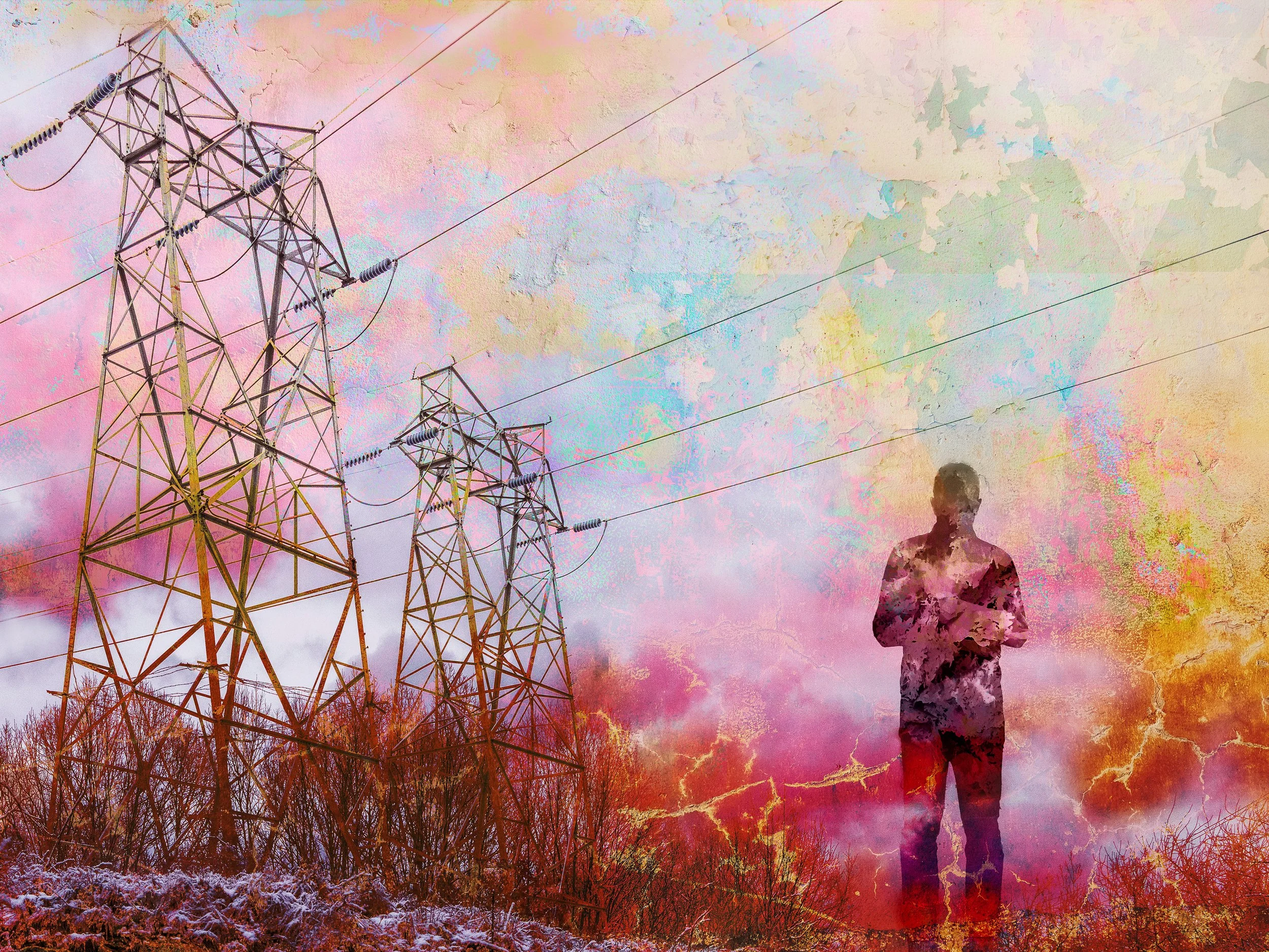 Powerlines Winter Fog - Rainbow Forever