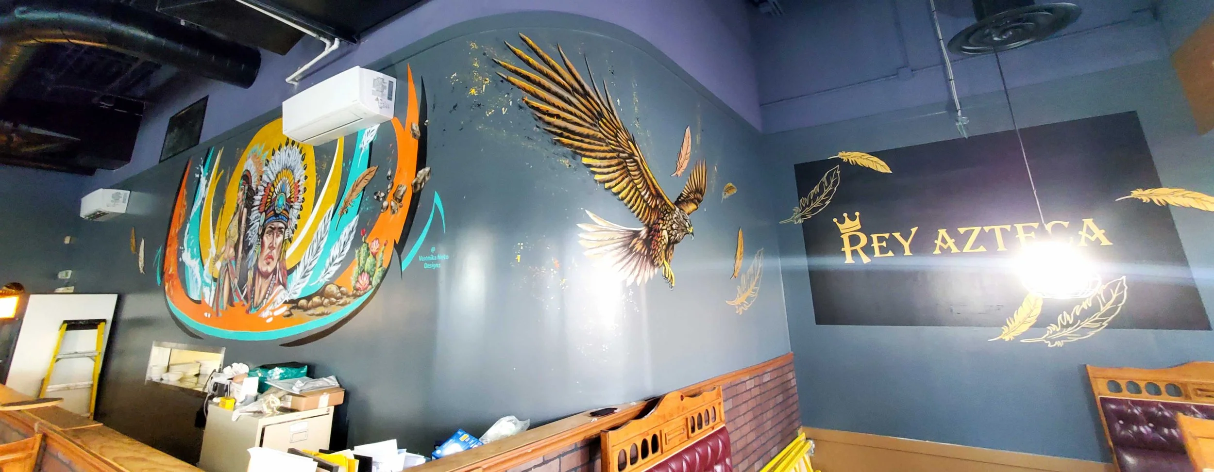 mural wrap on 3 walls in Rey Azteca Mexican Restaurant