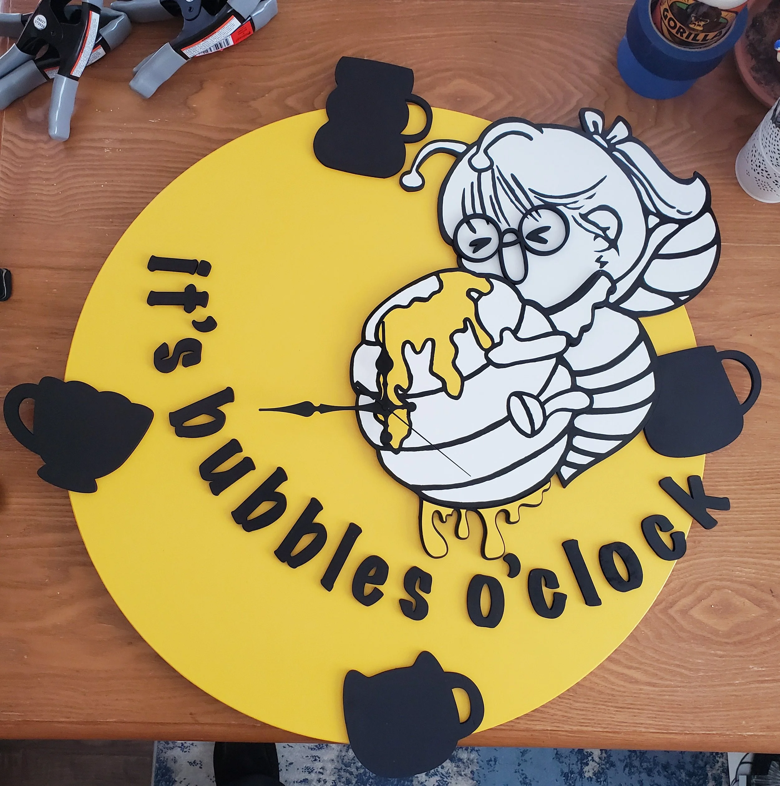 custom wooden it's bubbles o'clock for a boba tea pottery cafe