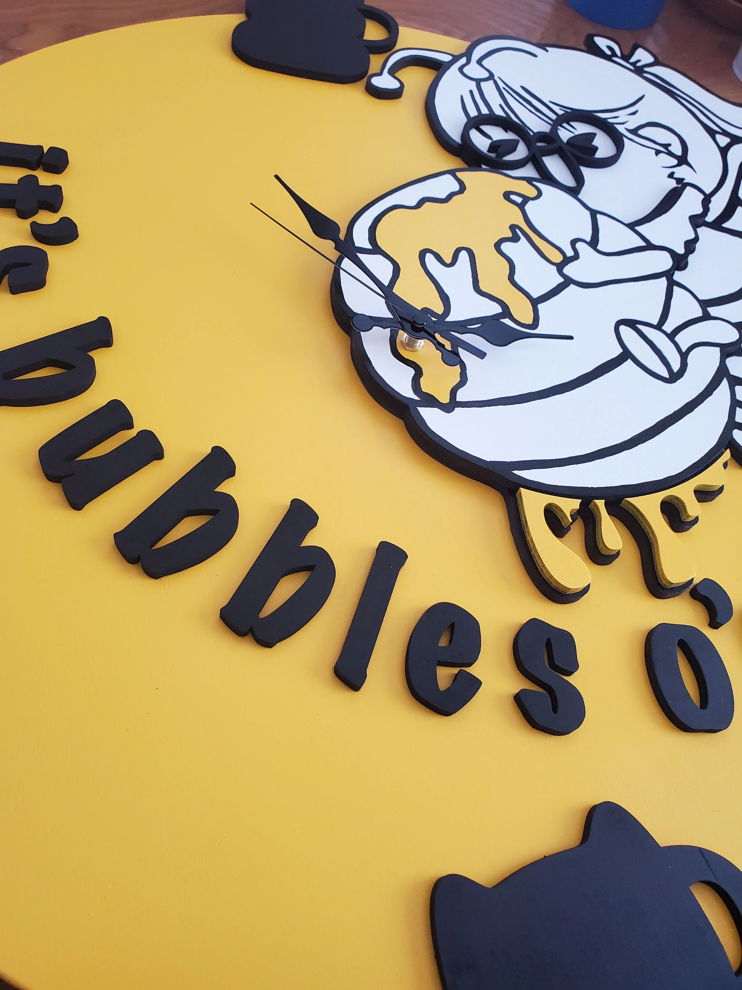 custom wooden it's bubbles o'clock for a boba tea pottery cafe