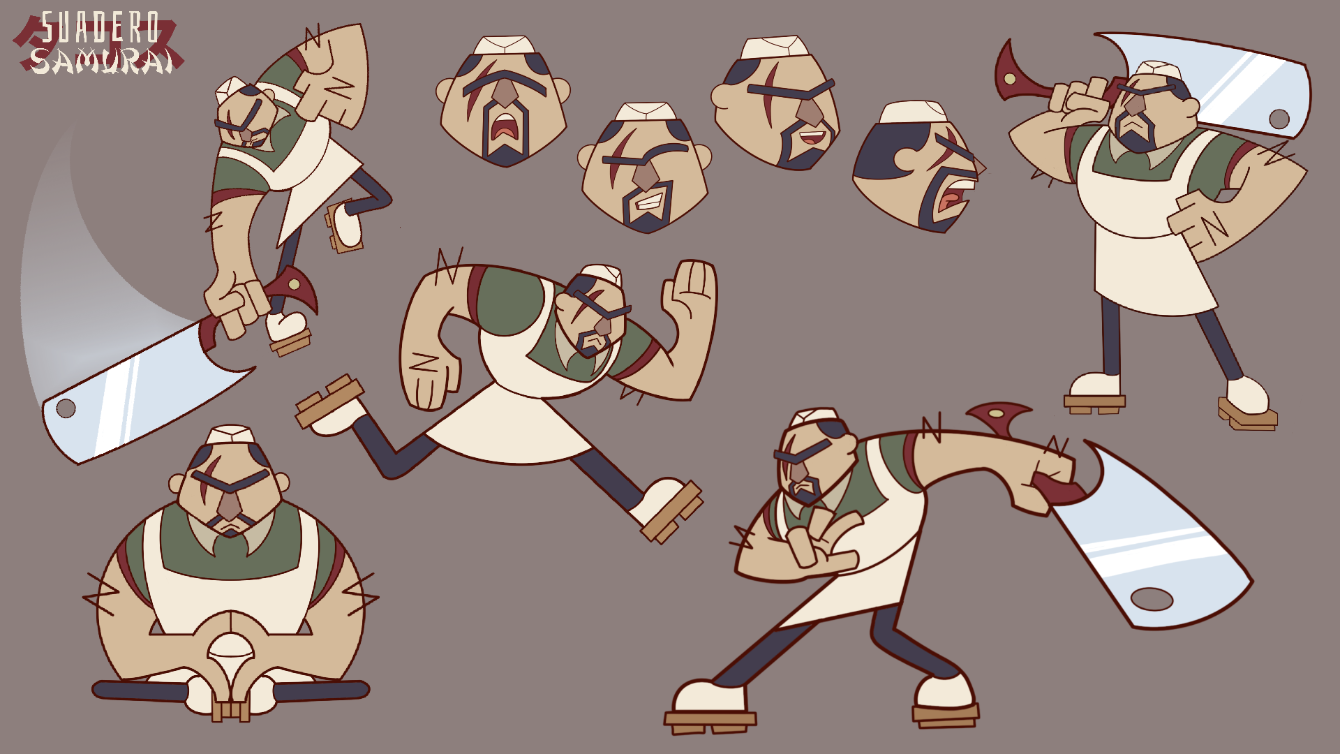 Takeshi Asada Suadero Samurai Character | Pose sheet Expression sheet | 2D Animation | Alex LaHire