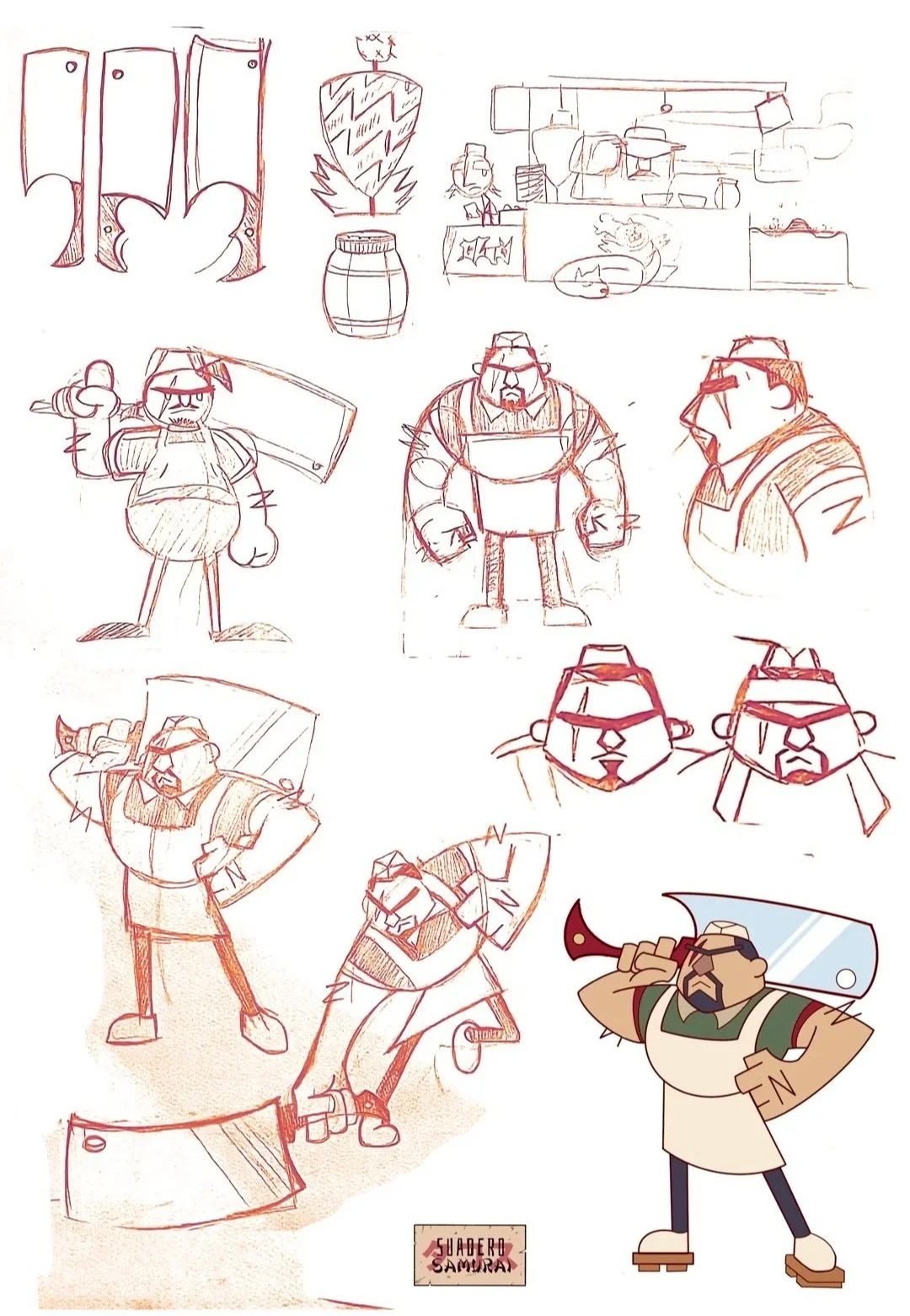 Takeshi Asada Suadero Samurai Character | Preproduction Concept Sketches | 2D Animation | Alex LaHire