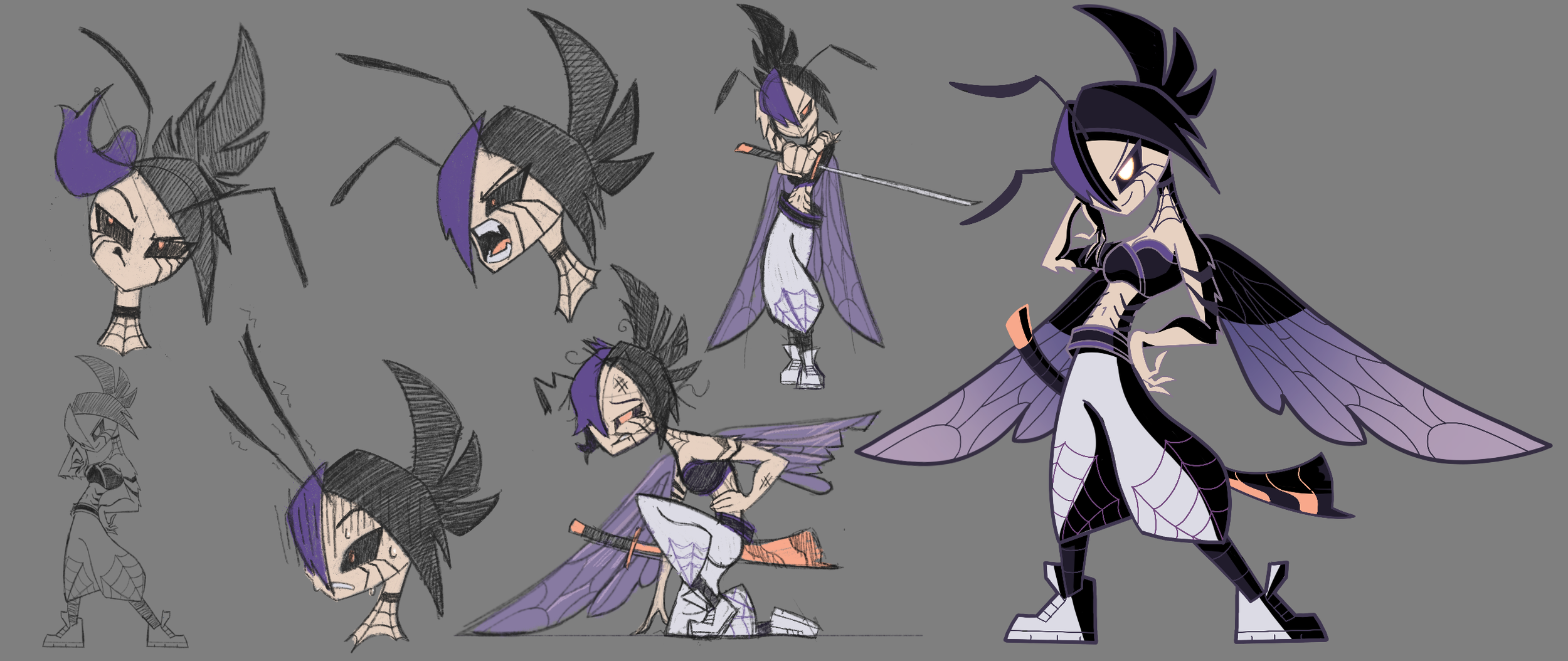 Bee Queen Character inspired in Japanese shinigami | Character Sheet | 2D Animation | Alex LaHire