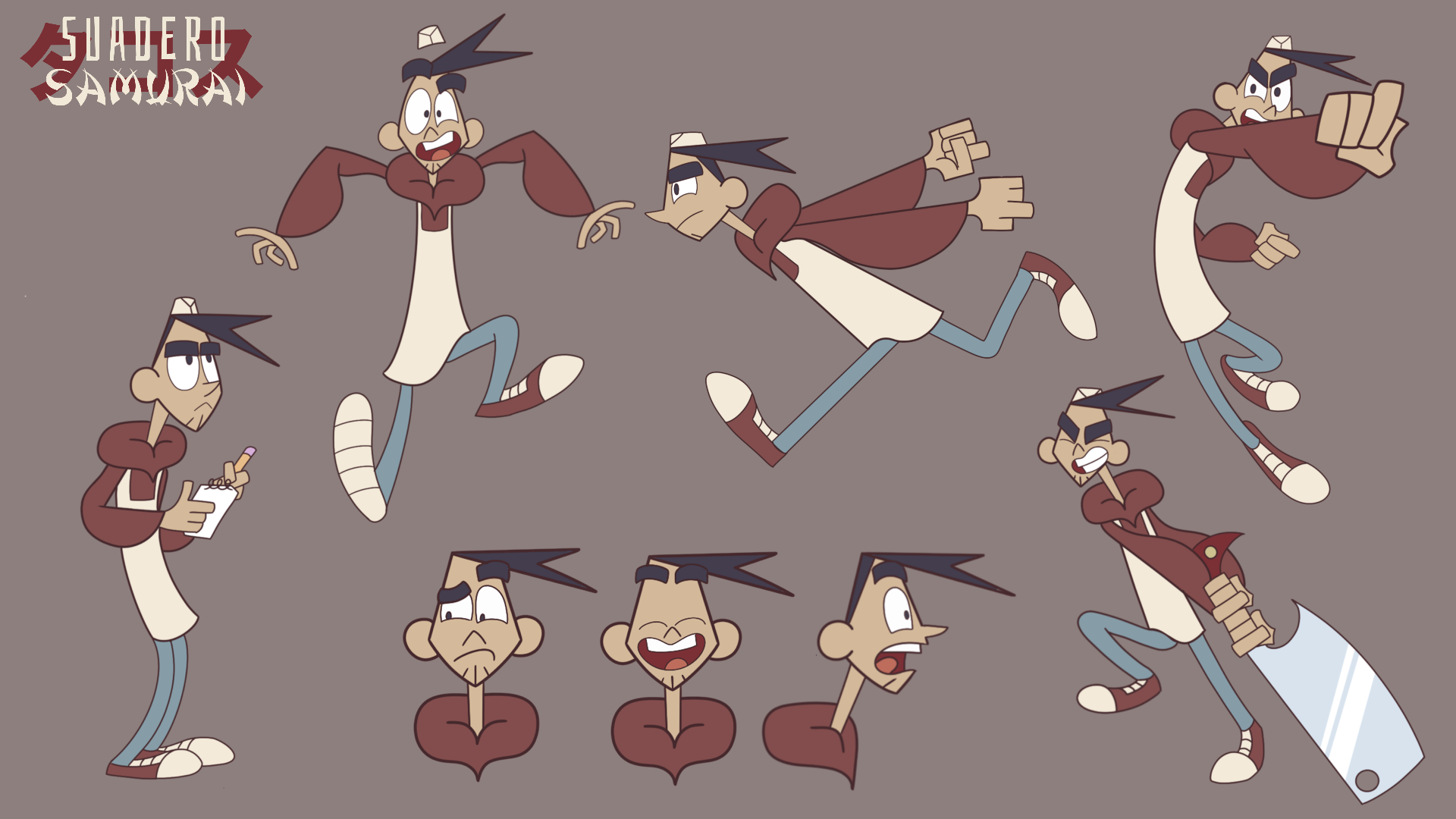Shingo Asada Suadero Samurai Character | Pose sheet Expression sheet | 2D Animation | Alex LaHire