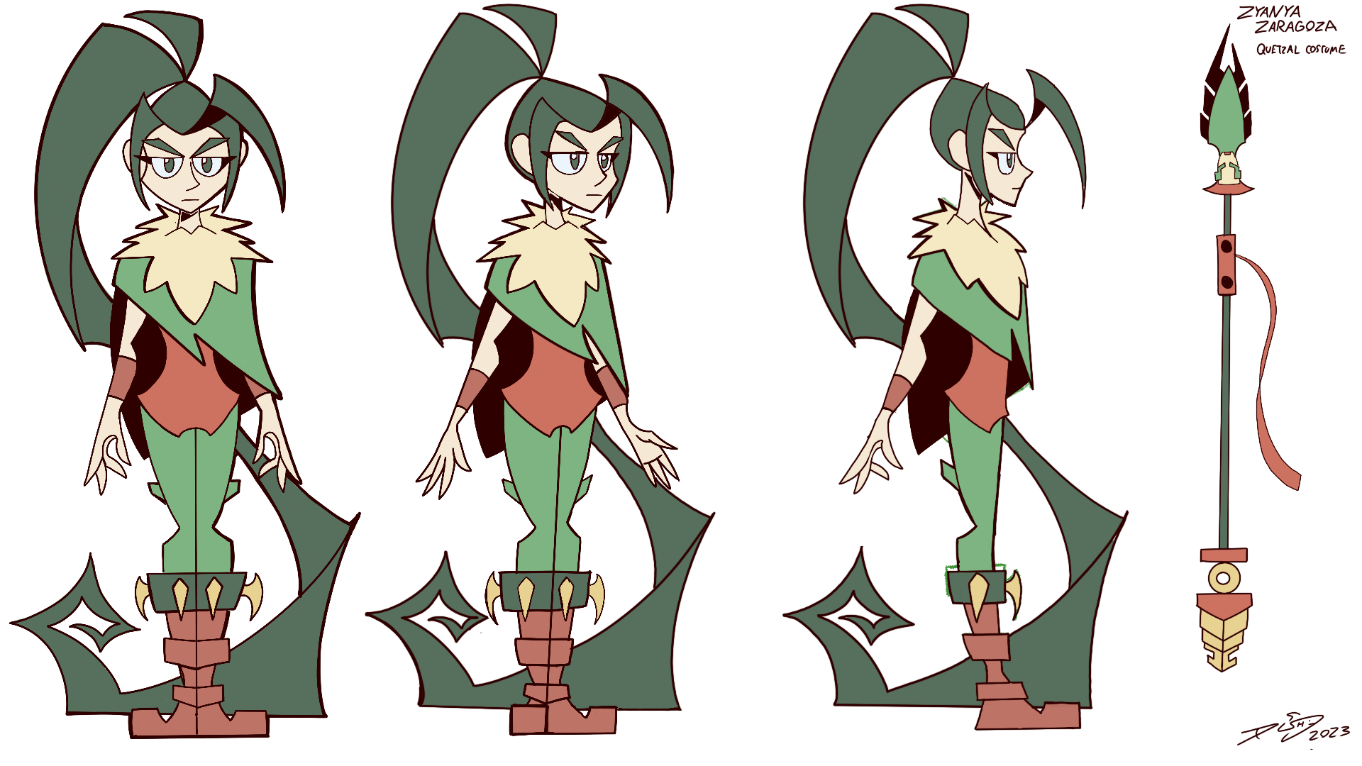 Zyanya Zaragoza character inspired in quetzal prehispanic warriors | Character Sheet | 2D Animation | Alex LaHire
