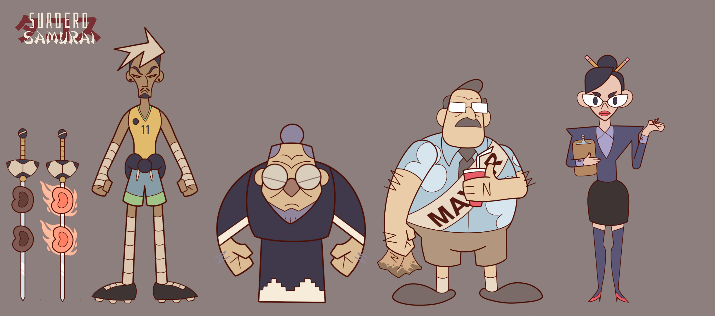 Suadero Samurai Character Cast | Thiago Santos | Abuelo Asada| The Mayor | Vivi | Turnaround | 2D Animation | Alex LaHire