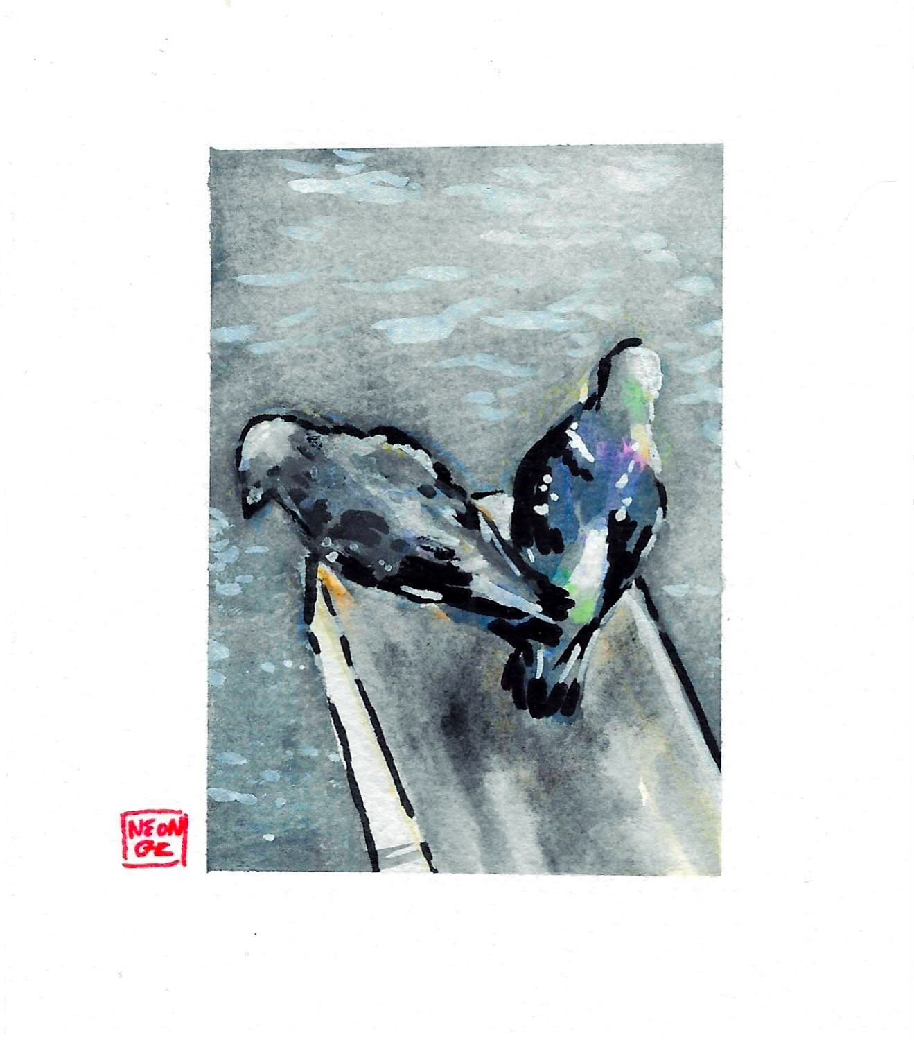 just a little watercolor from a moment ago .
.
.
#watercolor #pigeon #art #beach #whimsy