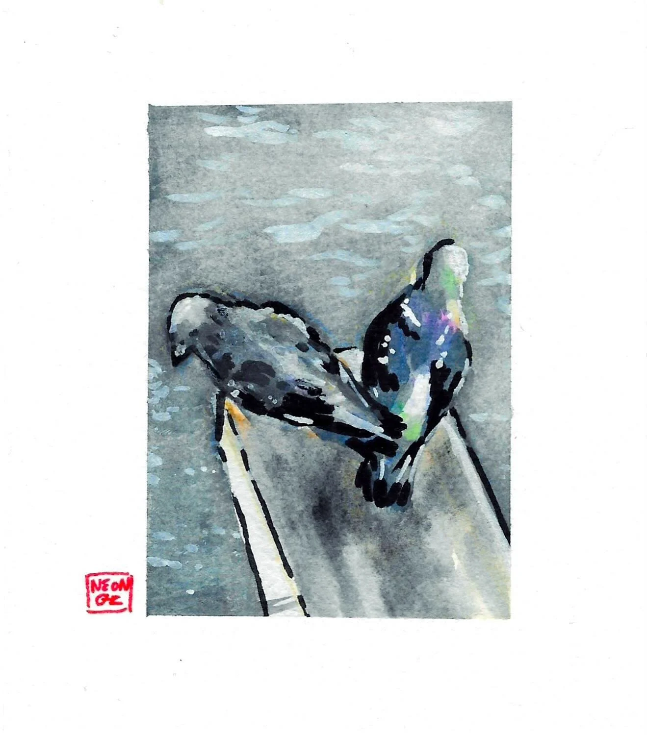 just a little watercolor from a moment ago 
.
.
.
#watercolor #pigeon #art #beach #whimsy