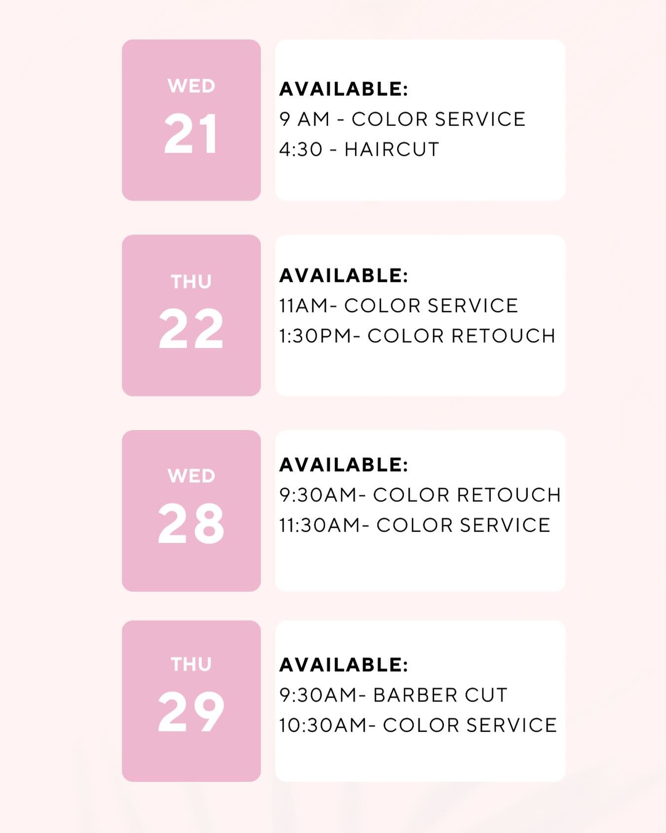 Remaining appointments for February! Don&rsquo;t forget if you book a color service you get a free conditioning or scalp treatment. Use the link in my bio to book your appointment 🫶🏼