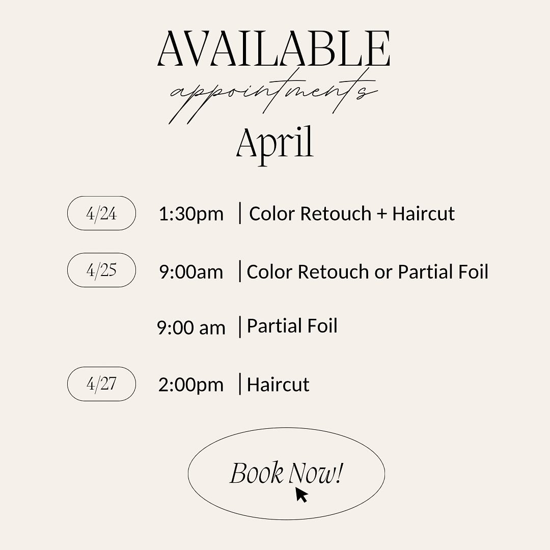 Appointments available for the rest of April!