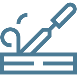 Stylized icon of a hand plane shaving wood, symbolizing woodworking or carpentry.
