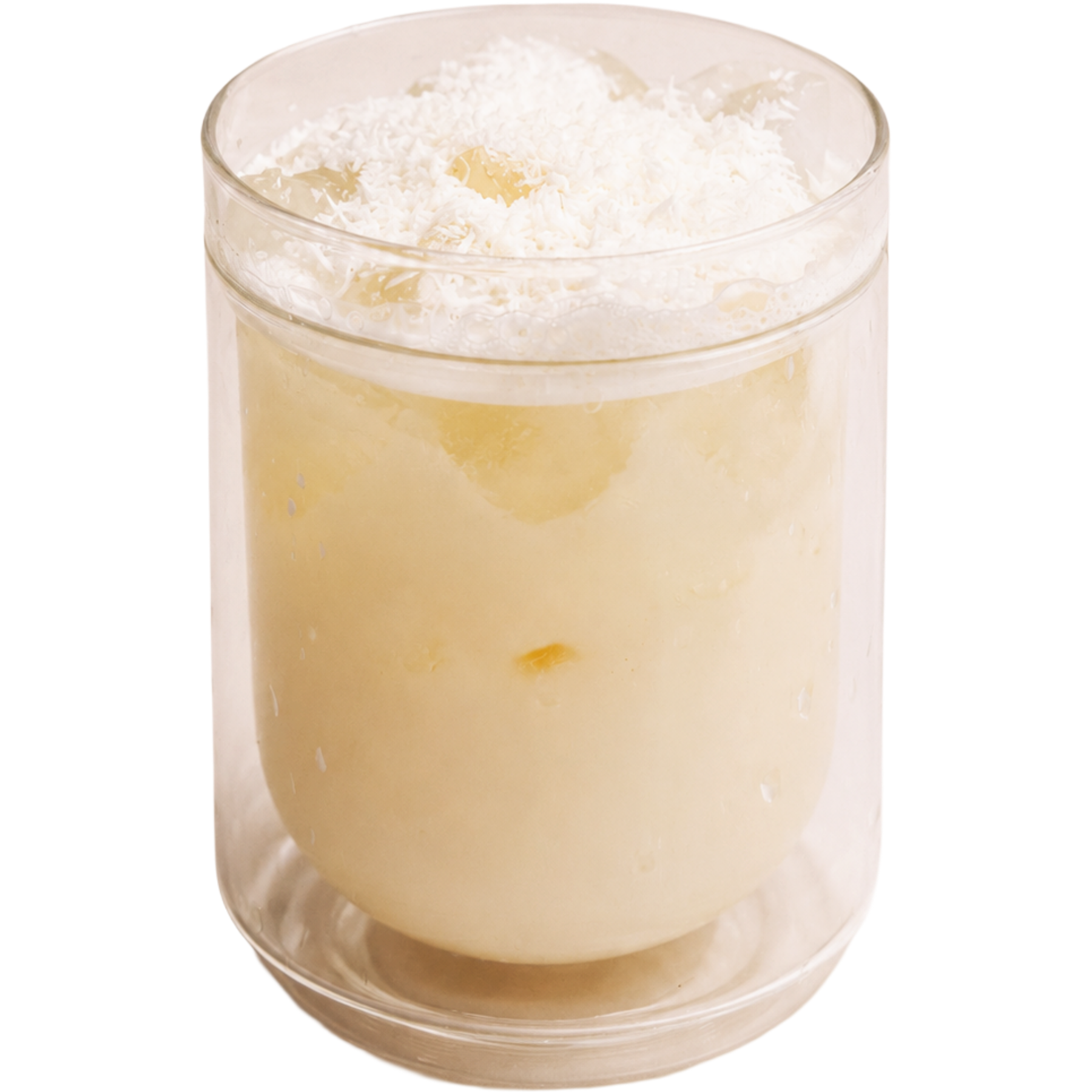 coconut lemonade garnished with coconut flakes