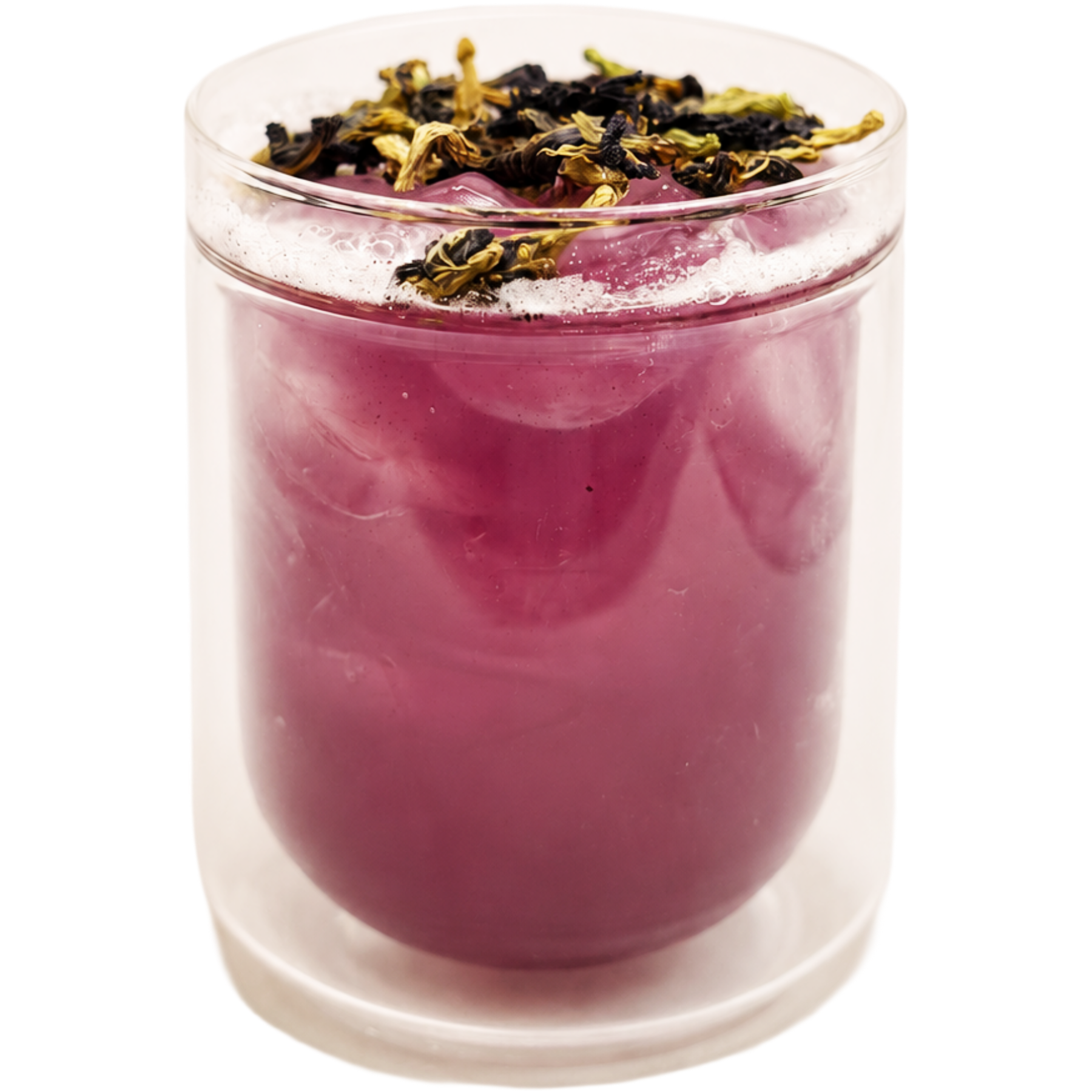 Honey lemonade garnished with butterfly pea flowers