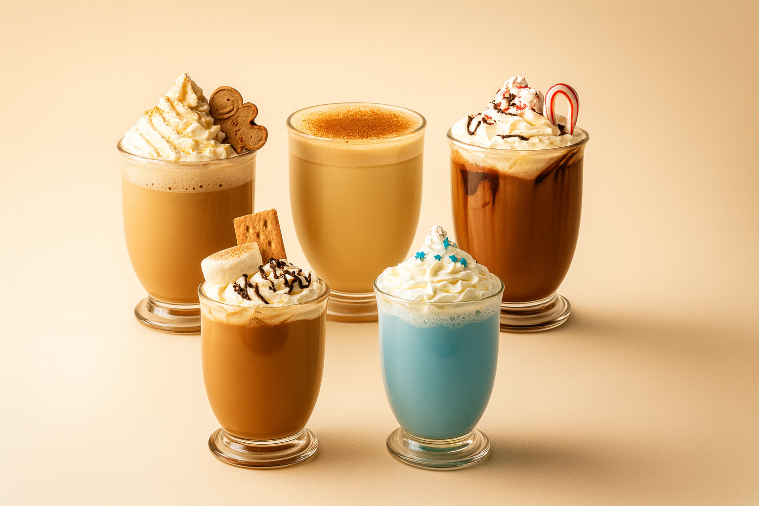 5 winter seasonal drinks lined up