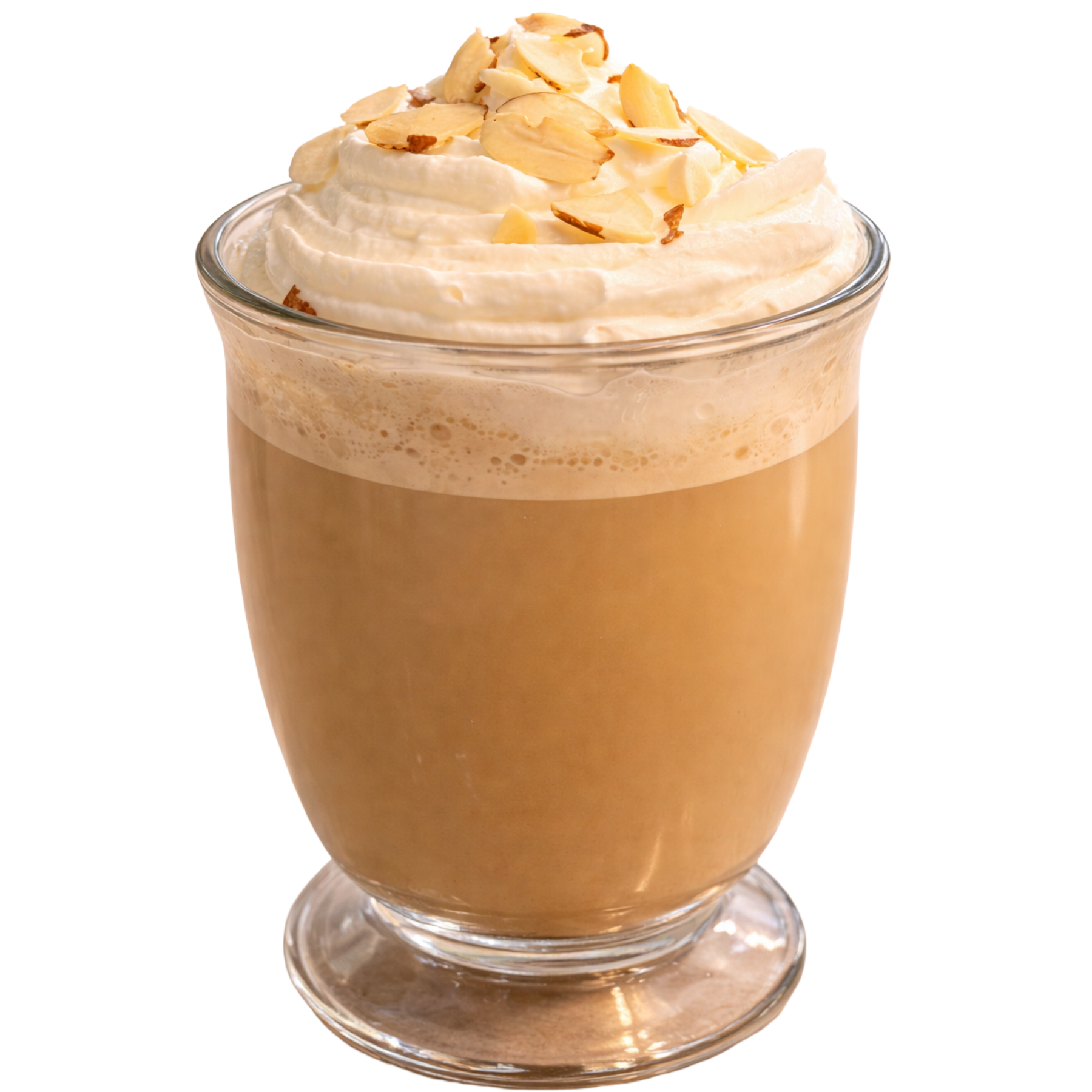 latte with cream topped with almonds